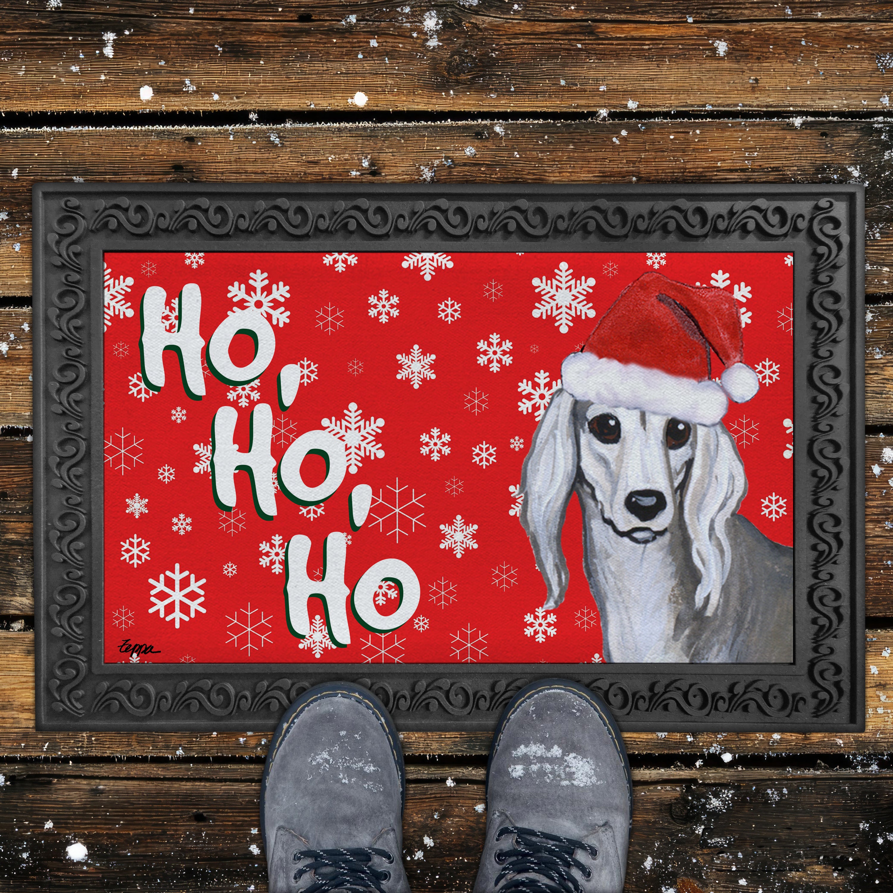 Saluki Ho Ho Ho Door Mat in Red