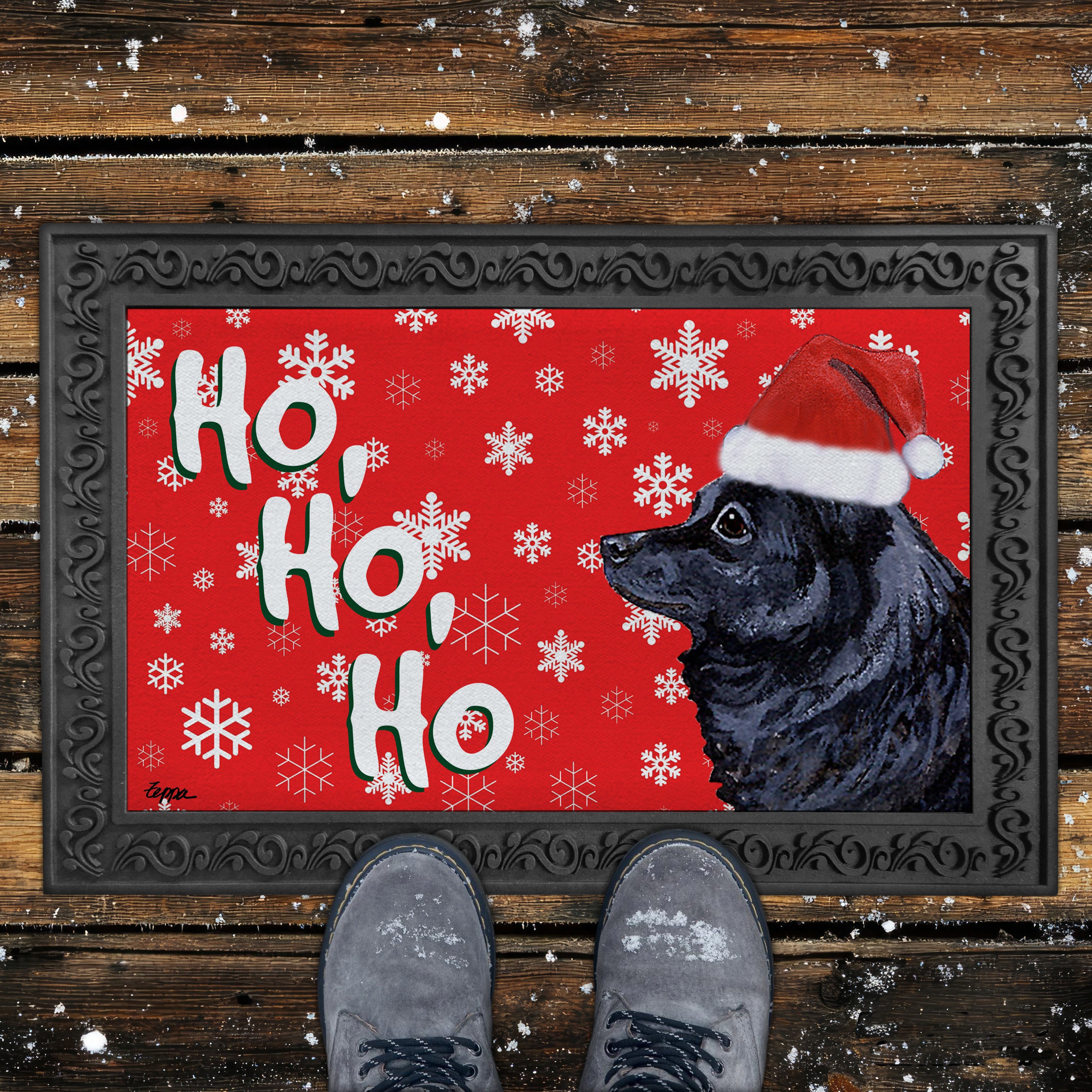 Schipperke Ho Ho Ho Door Mat in Red