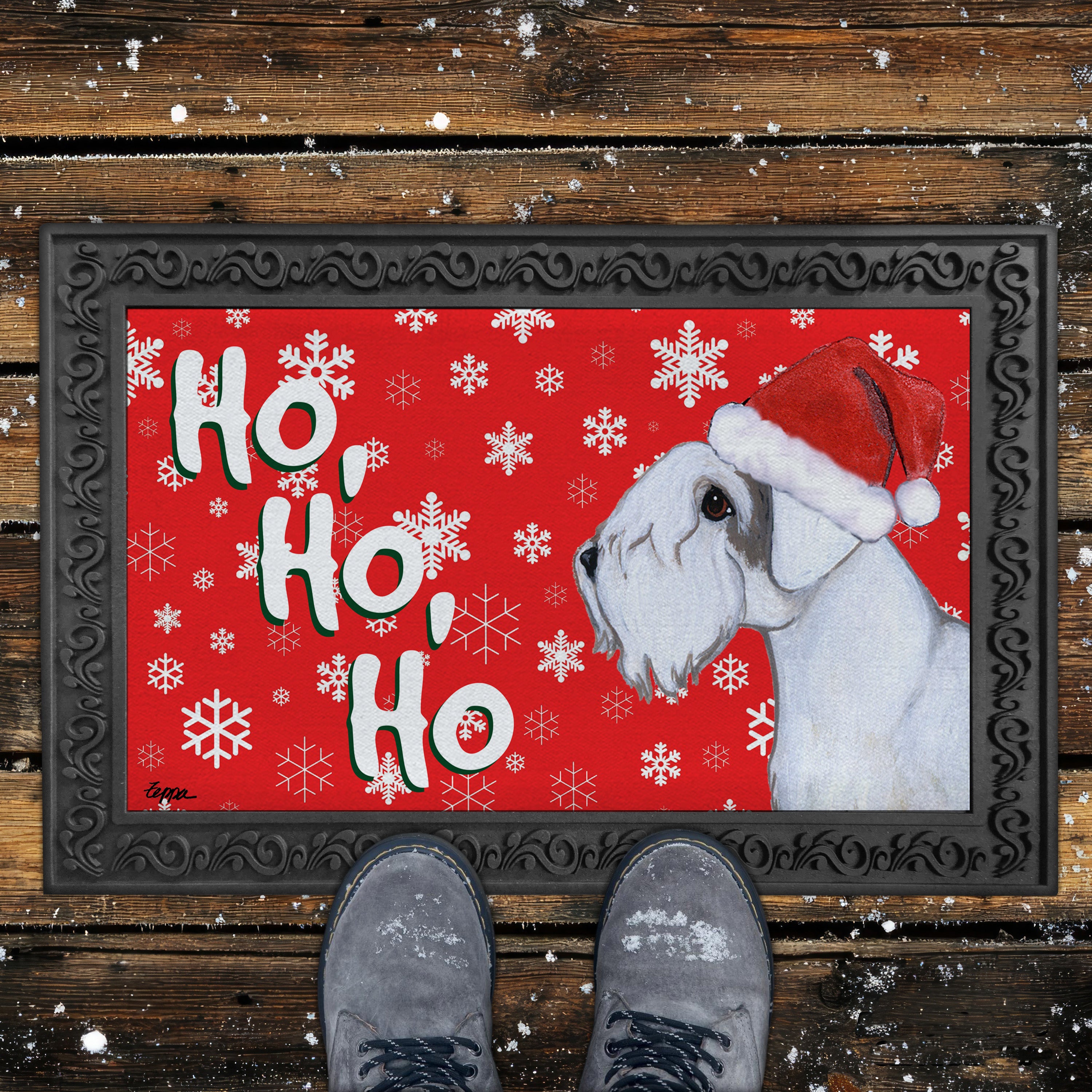 Sealyham Terrier Ho Ho Ho Door Mat in Red