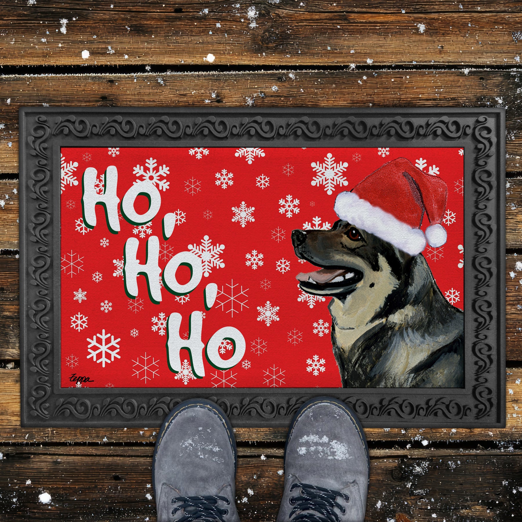 Swedish Vallhund Ho Ho Ho Door Mat in Red