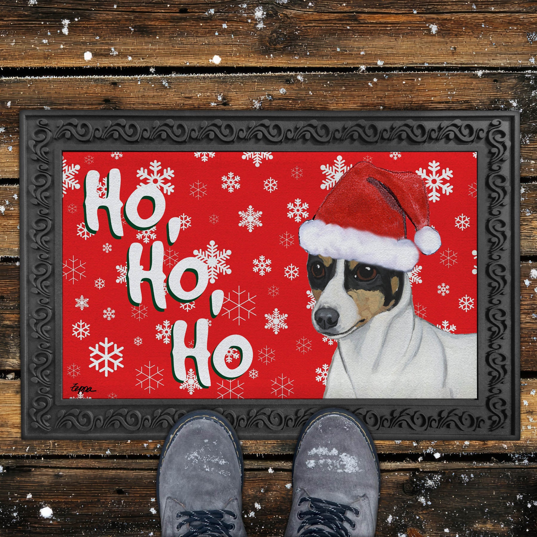 Toy Fox Terrier Ho Ho Ho Door Mat in Red