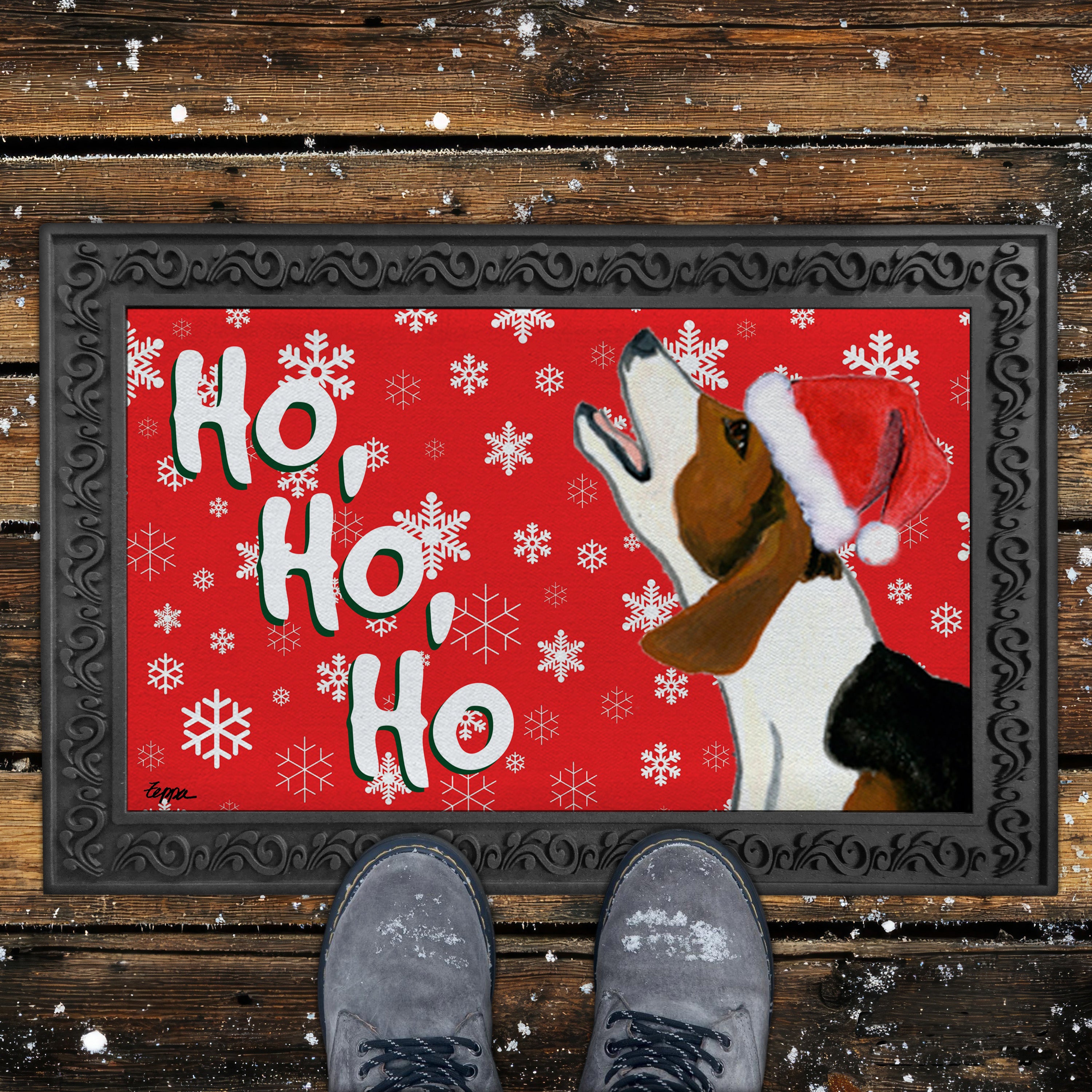 Treeing Walker Coonhound Ho Ho Ho Door Mat in Red