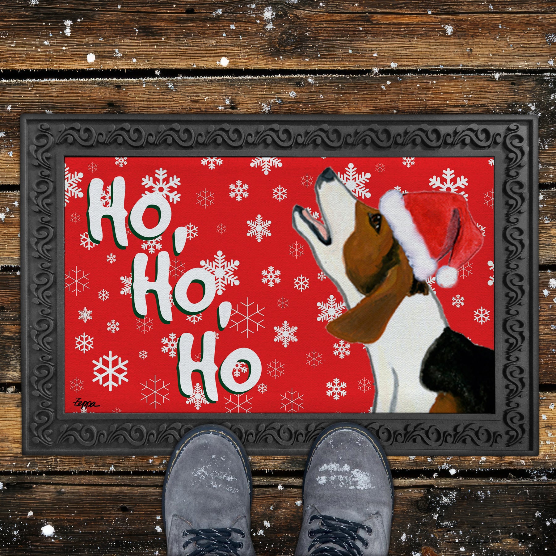 Treeing Walker Coonhound Ho Ho Ho Door Mat in Red