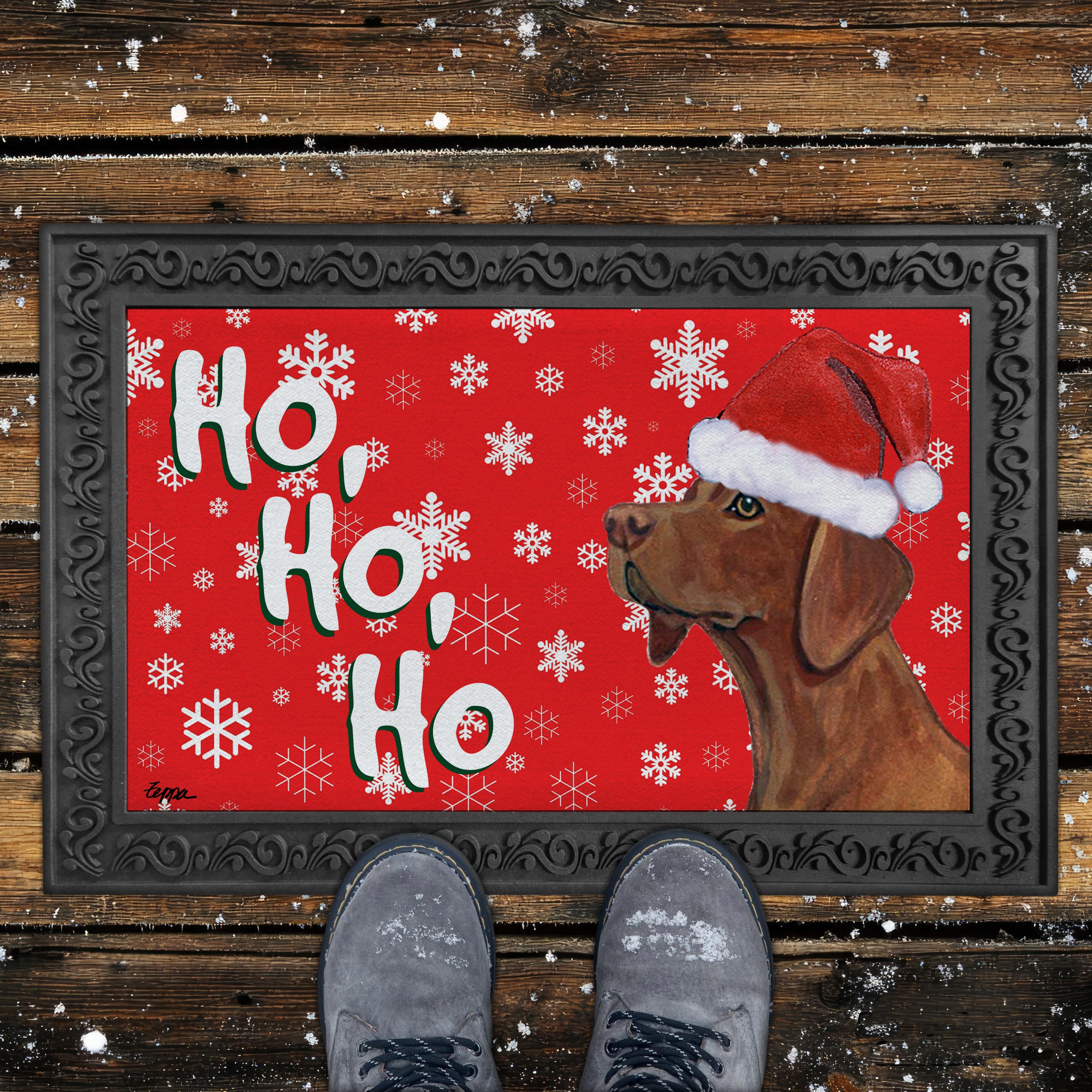 Vizsla Ho Ho Ho Door Mat in Red