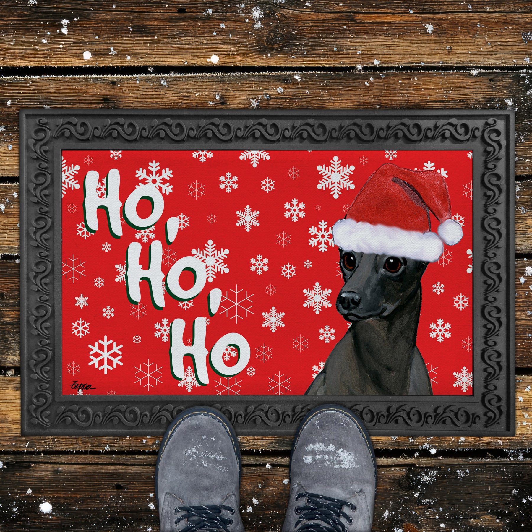 Xoloitzcuintli Ho Ho Ho Door Mat in Red