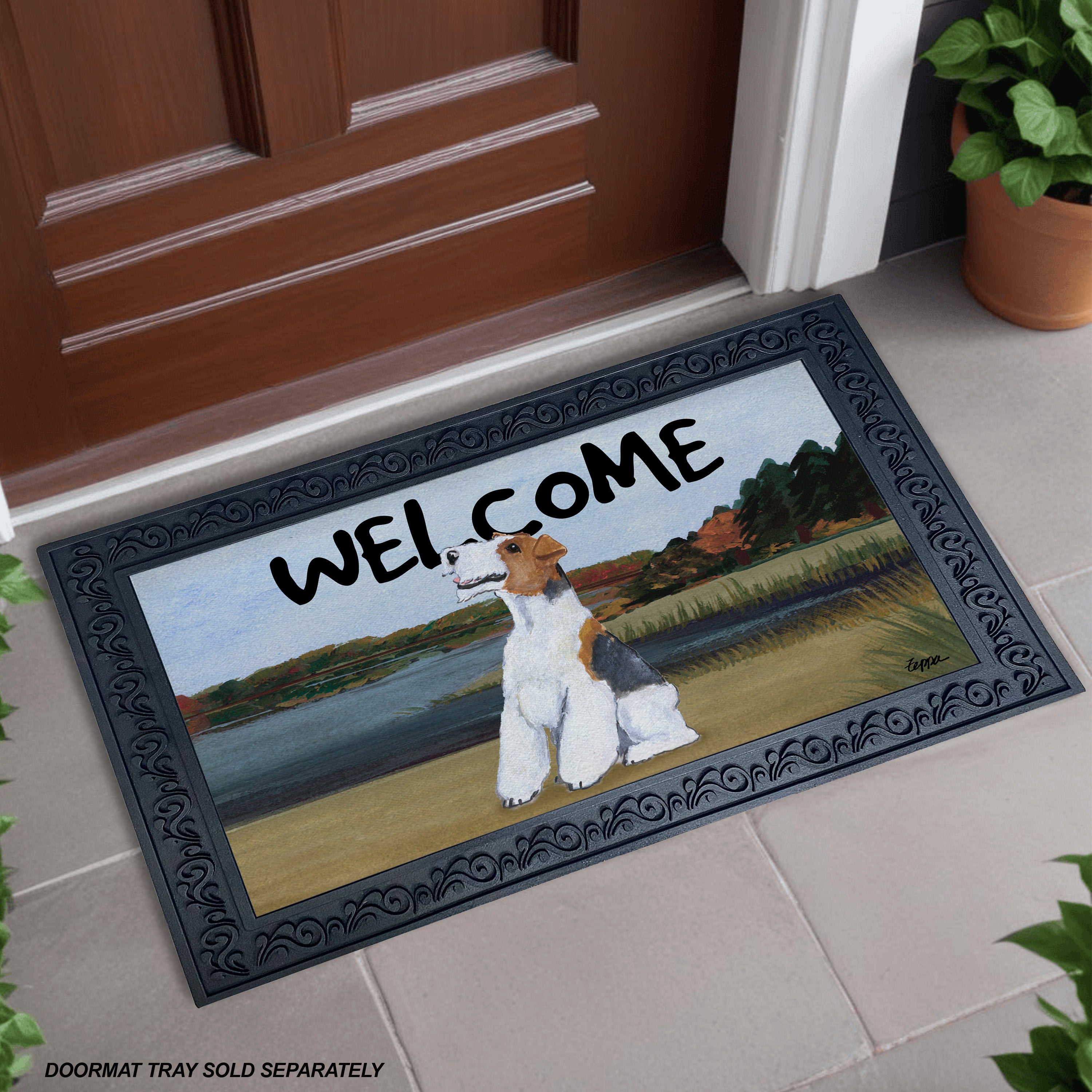 Wire Fox Terrier Lake Scene Welcome Mat