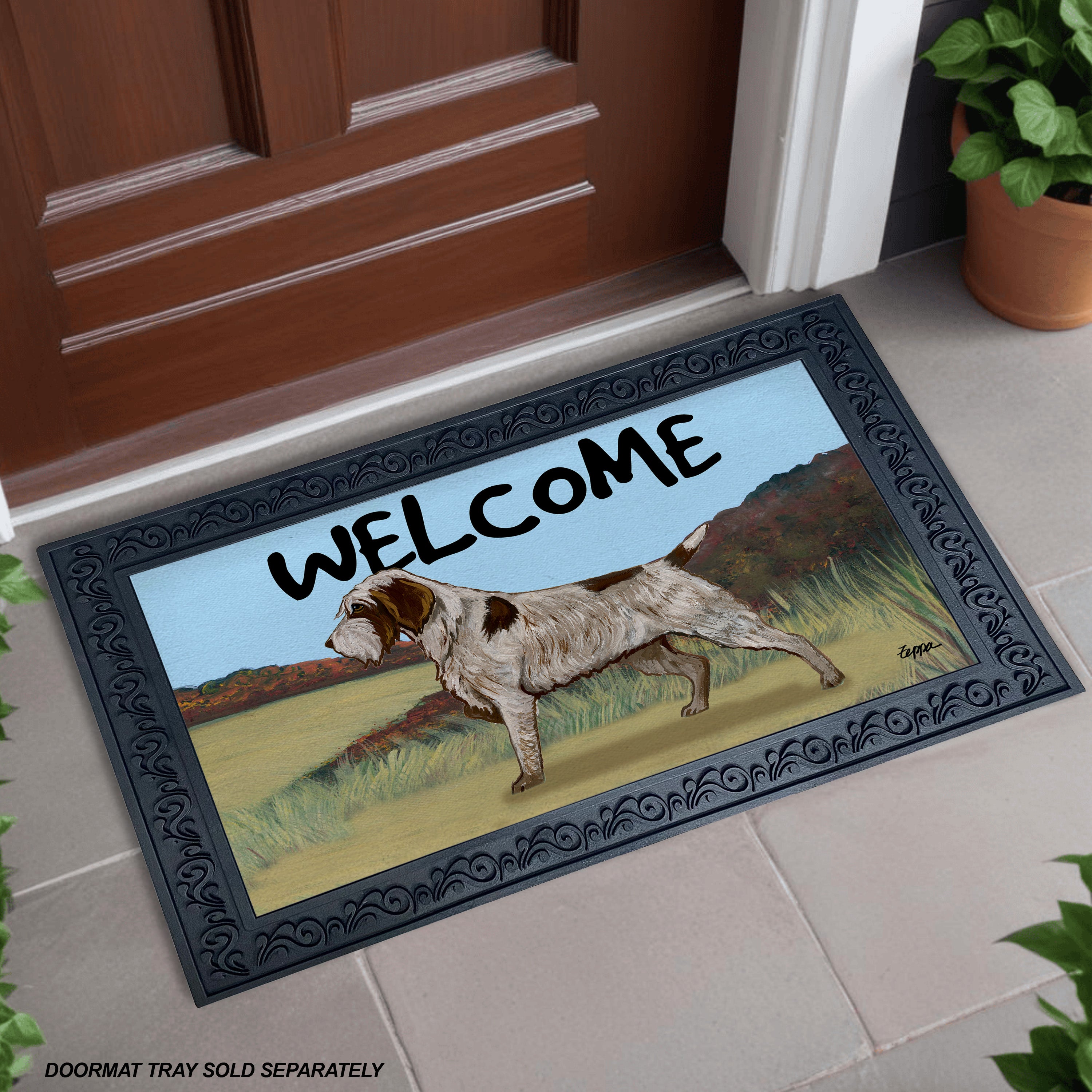 Wirehaired Pointing Griffon Field Scene Welcome Mat
