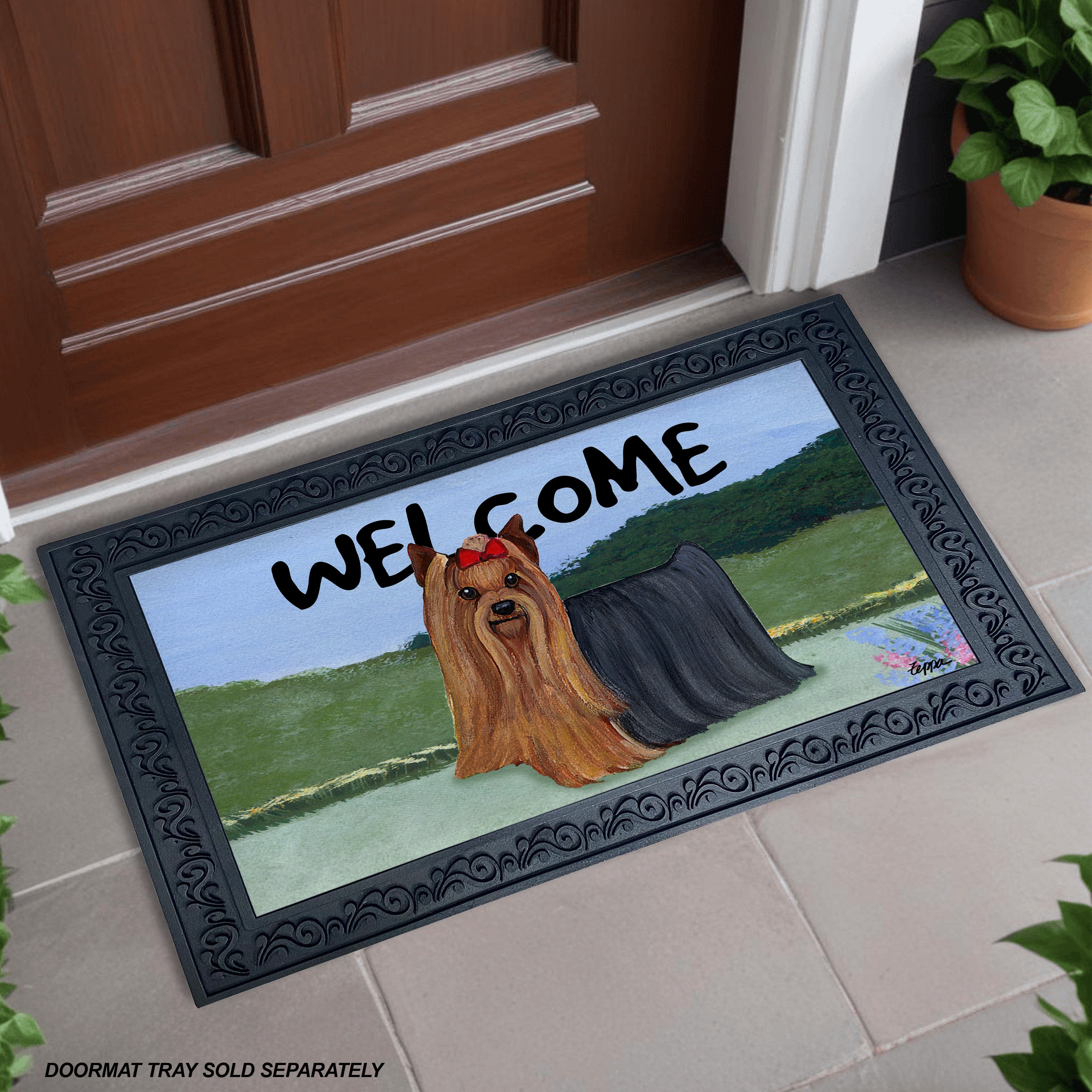 Yorkshire Terrier Yard Scene Welcome Mat