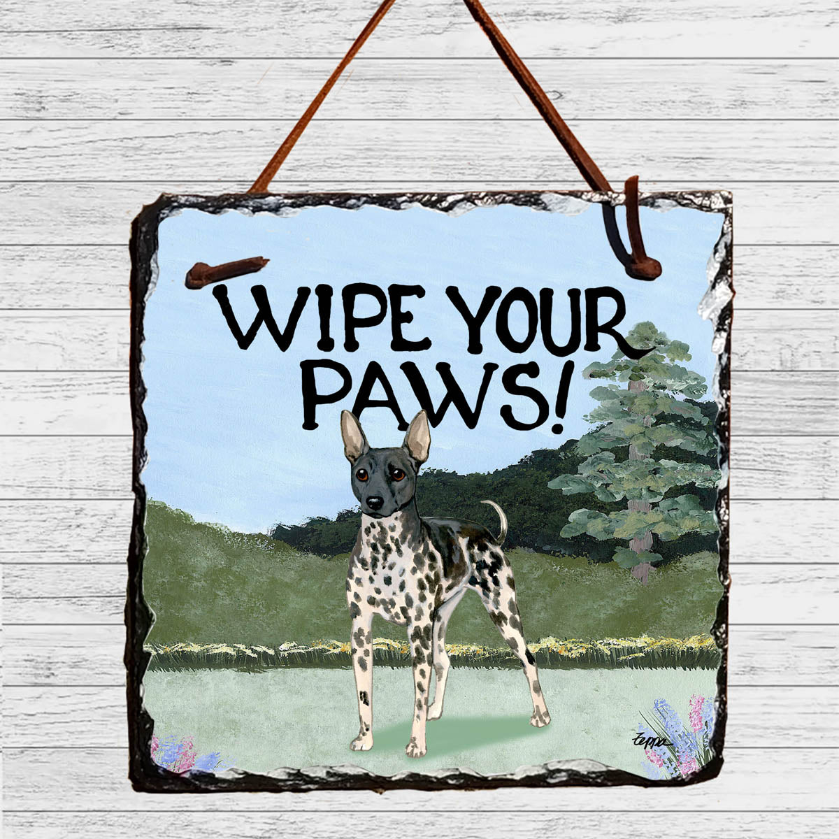American Hairless Terrier Wipe Your Paws Slate Sign