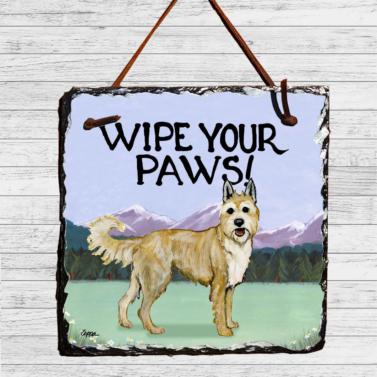 Berger Picard In a Mountain Scene Slate Wipe Your Paws Sign