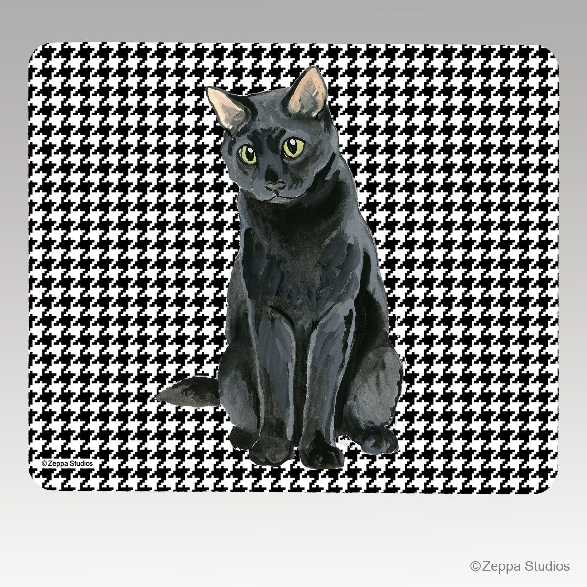 Black Cat Houndstooth Mouse Pad