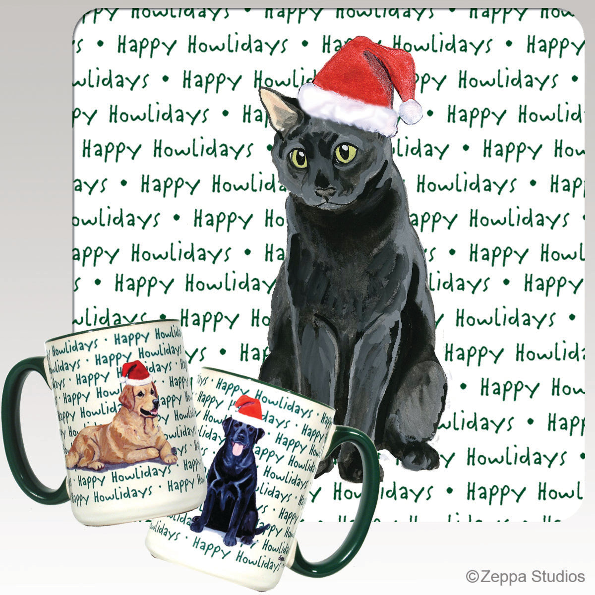 Black Cat Christmas Mugs