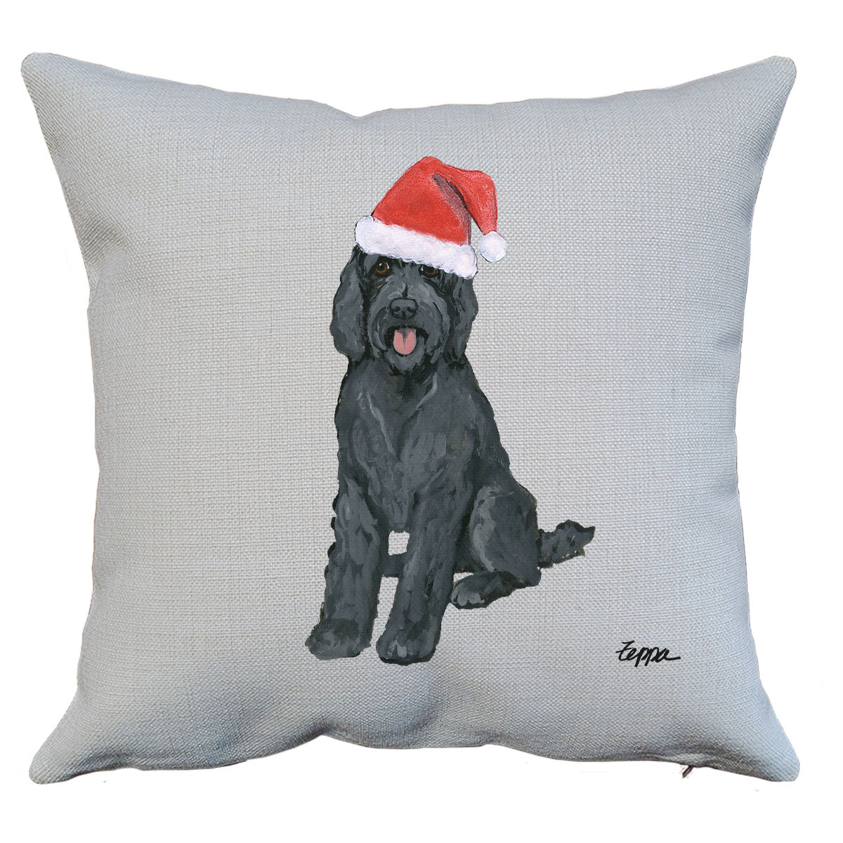 Black Labradoodle Santa Pillow