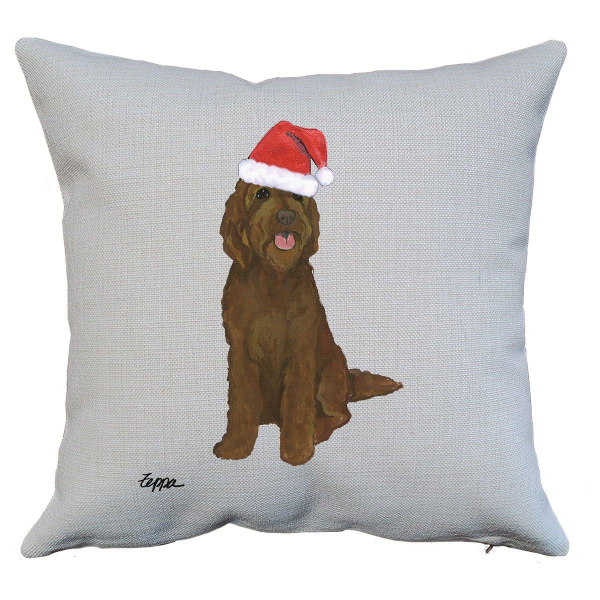 Brown Labradoodle Santa Pillow