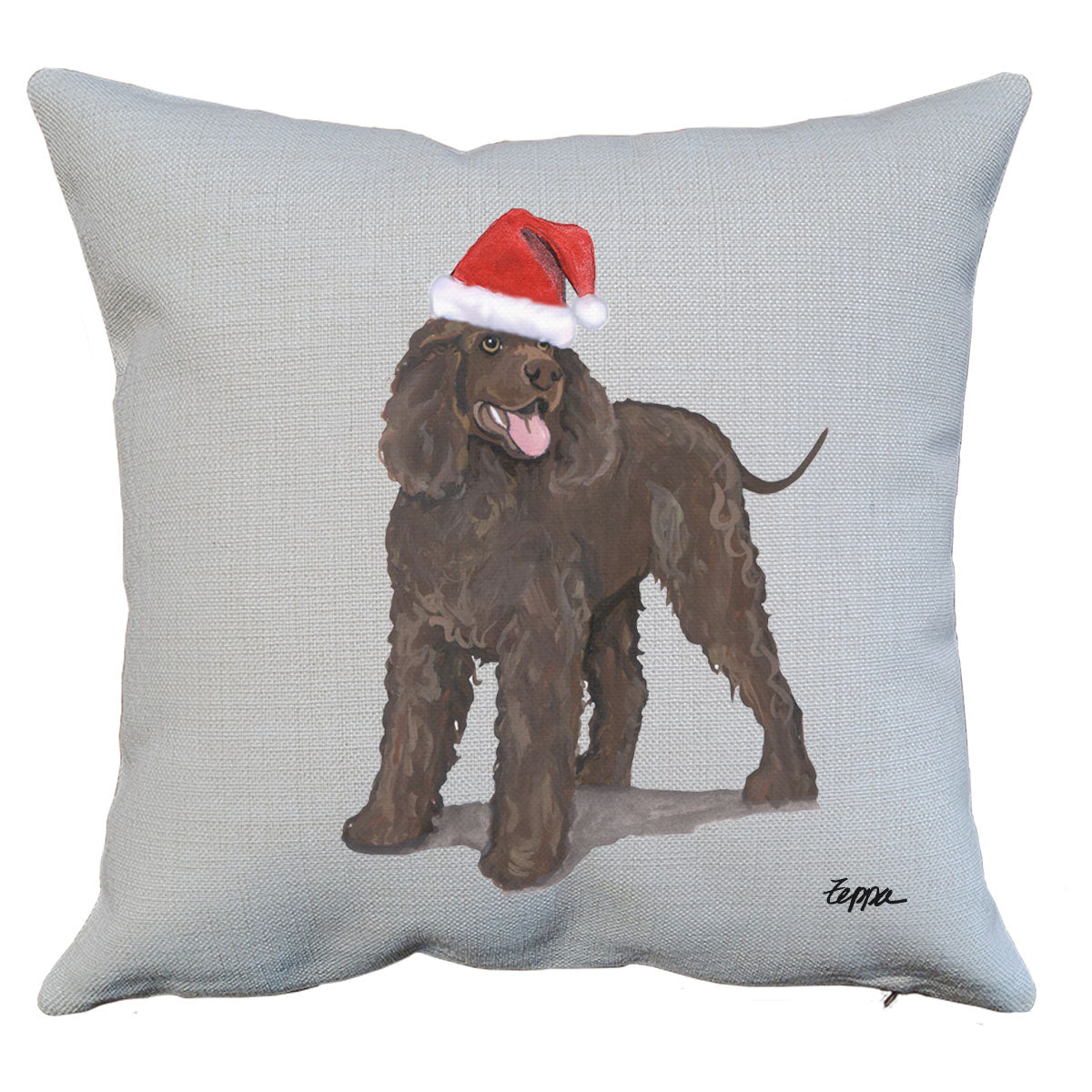 Irish Water Spaniel Santa Pillow