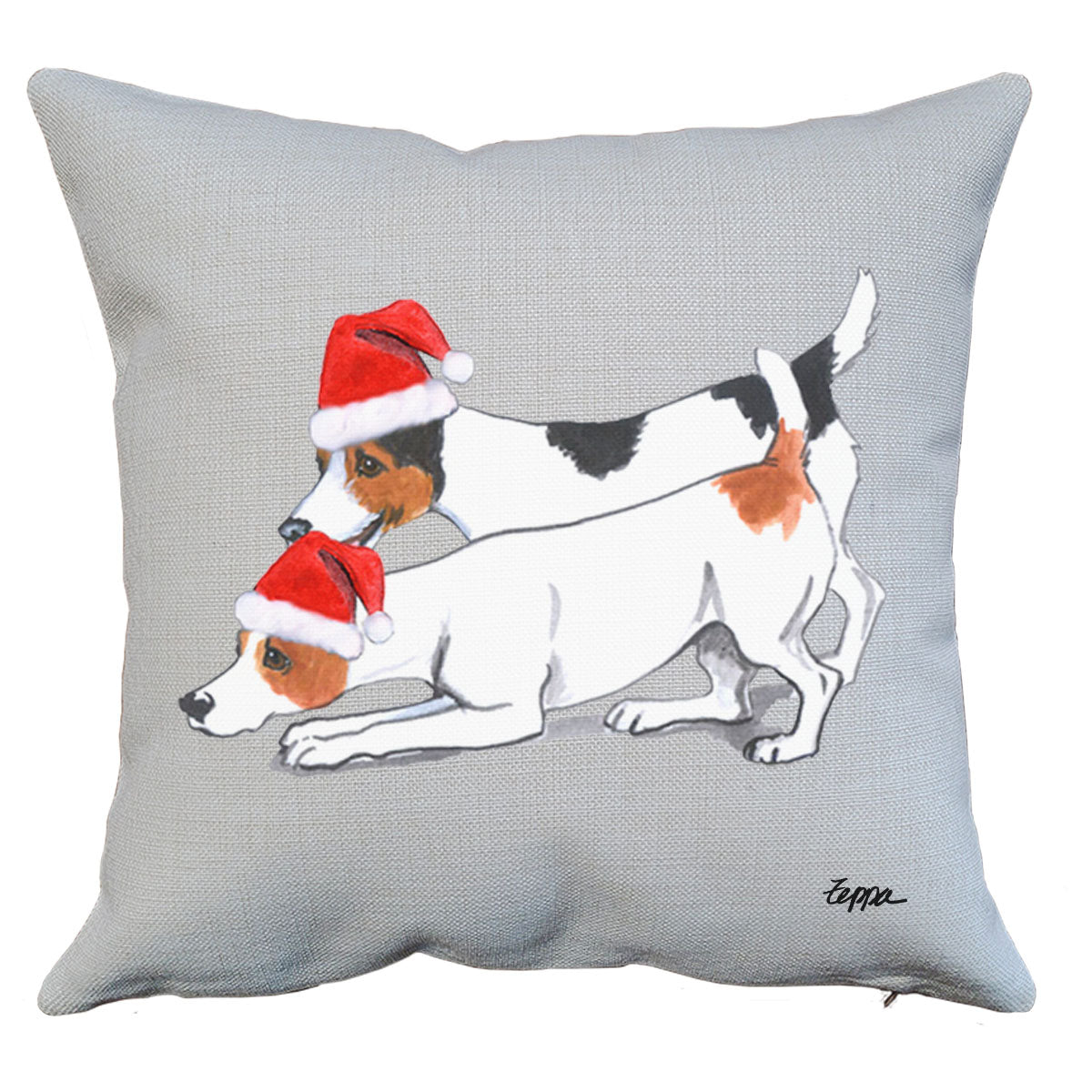 Jack Russell Pair Santa Pillow