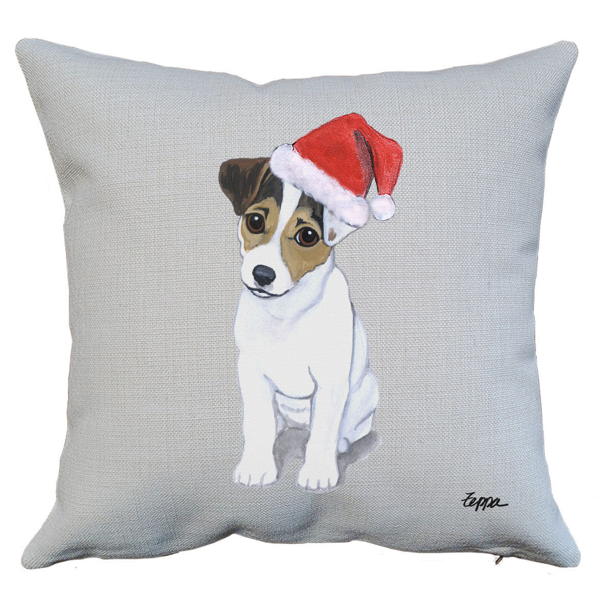 Jack Russell Puppy Santa Pillow
