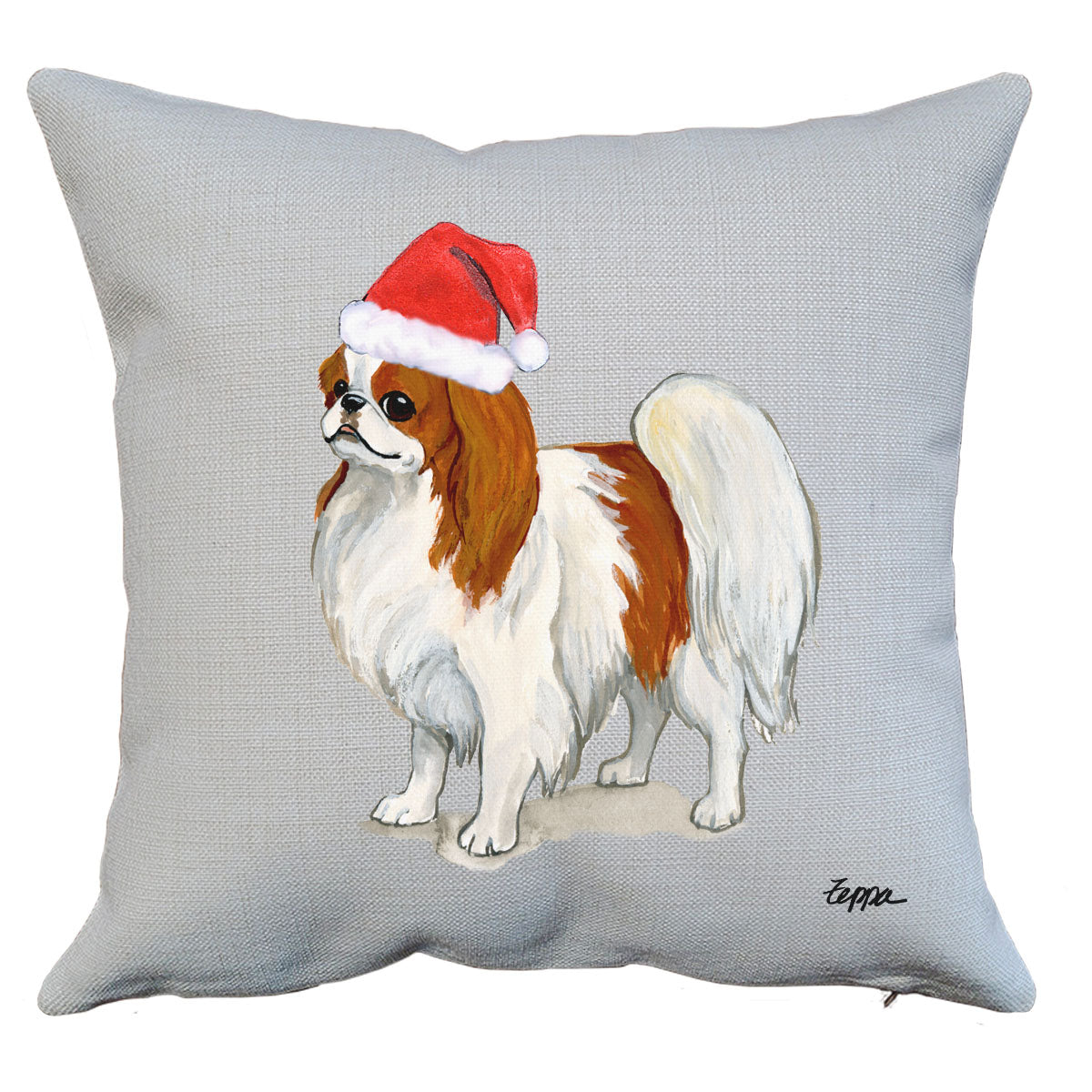 Red and White Japanese Chin Santa Pillow