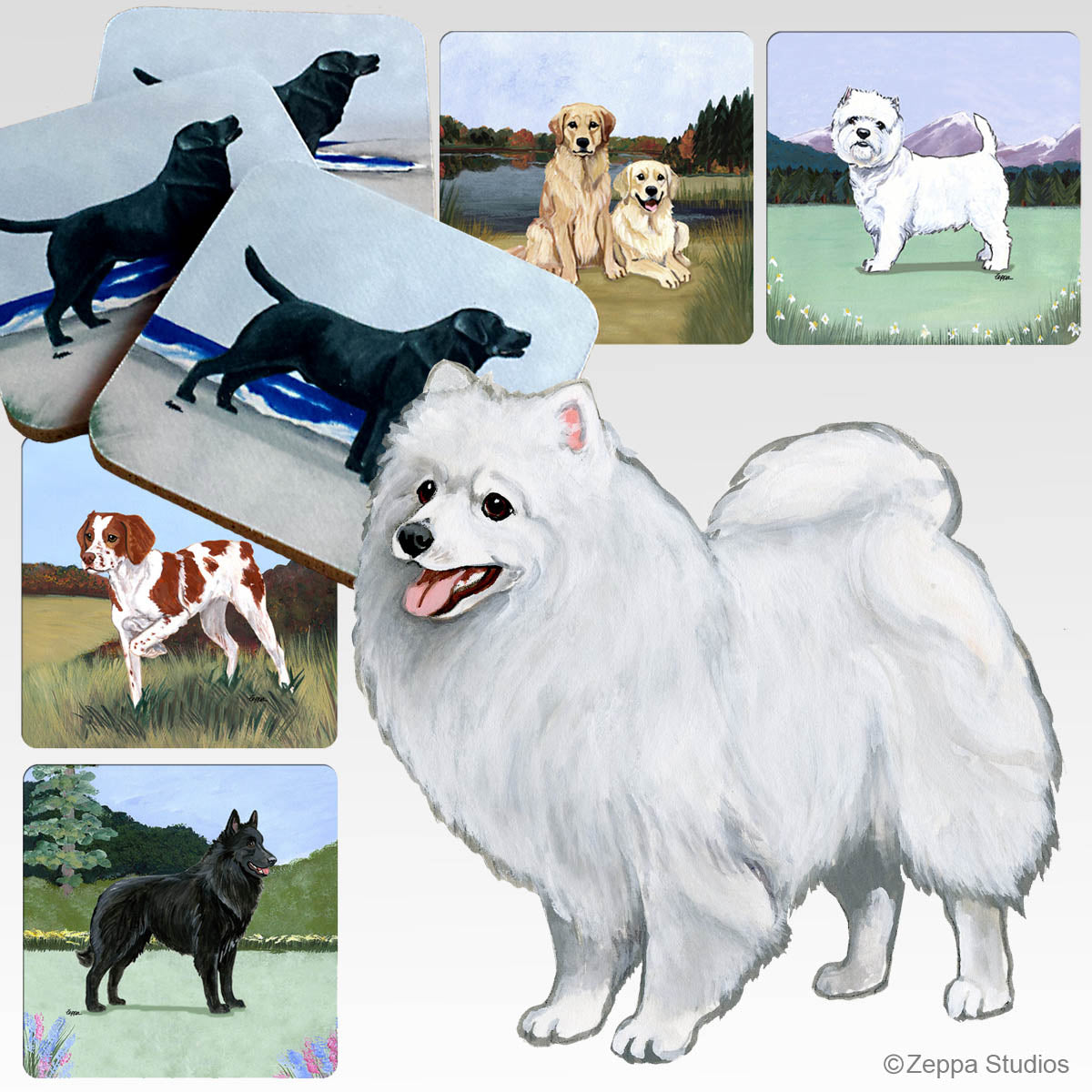 Japanese Spitz Scenic Beverage Coasters