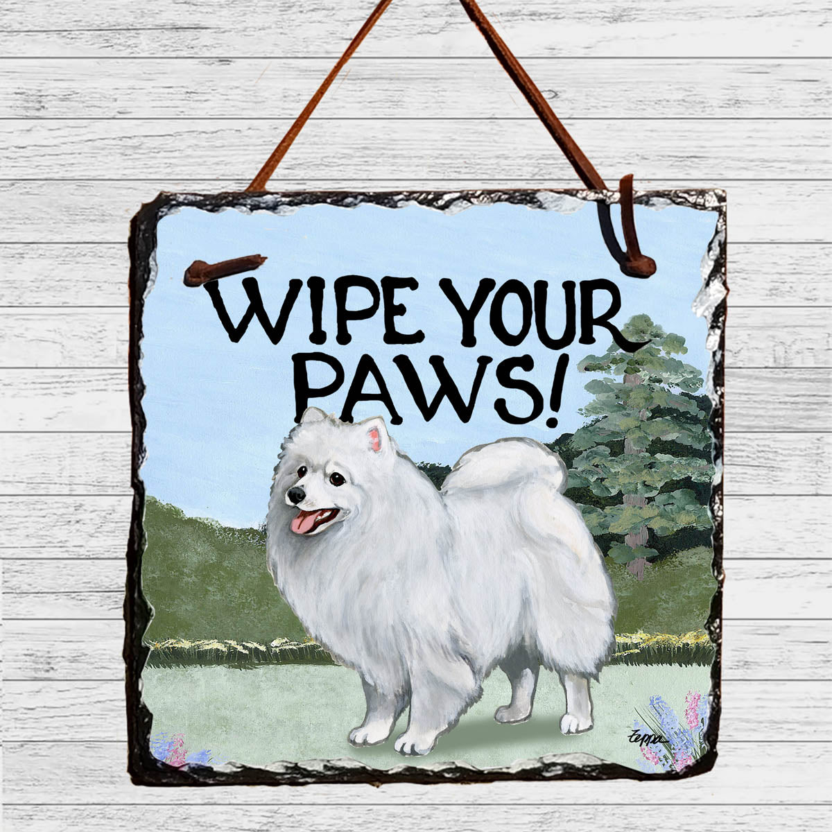 japanese spitz wipe your paws slate
