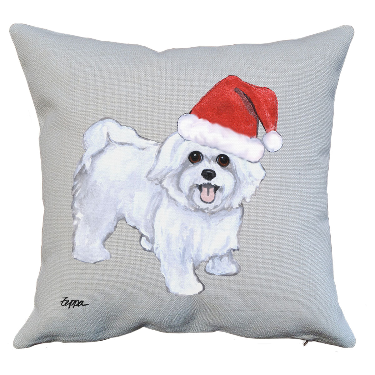 Maltese Puppy Clip Santa Pillow