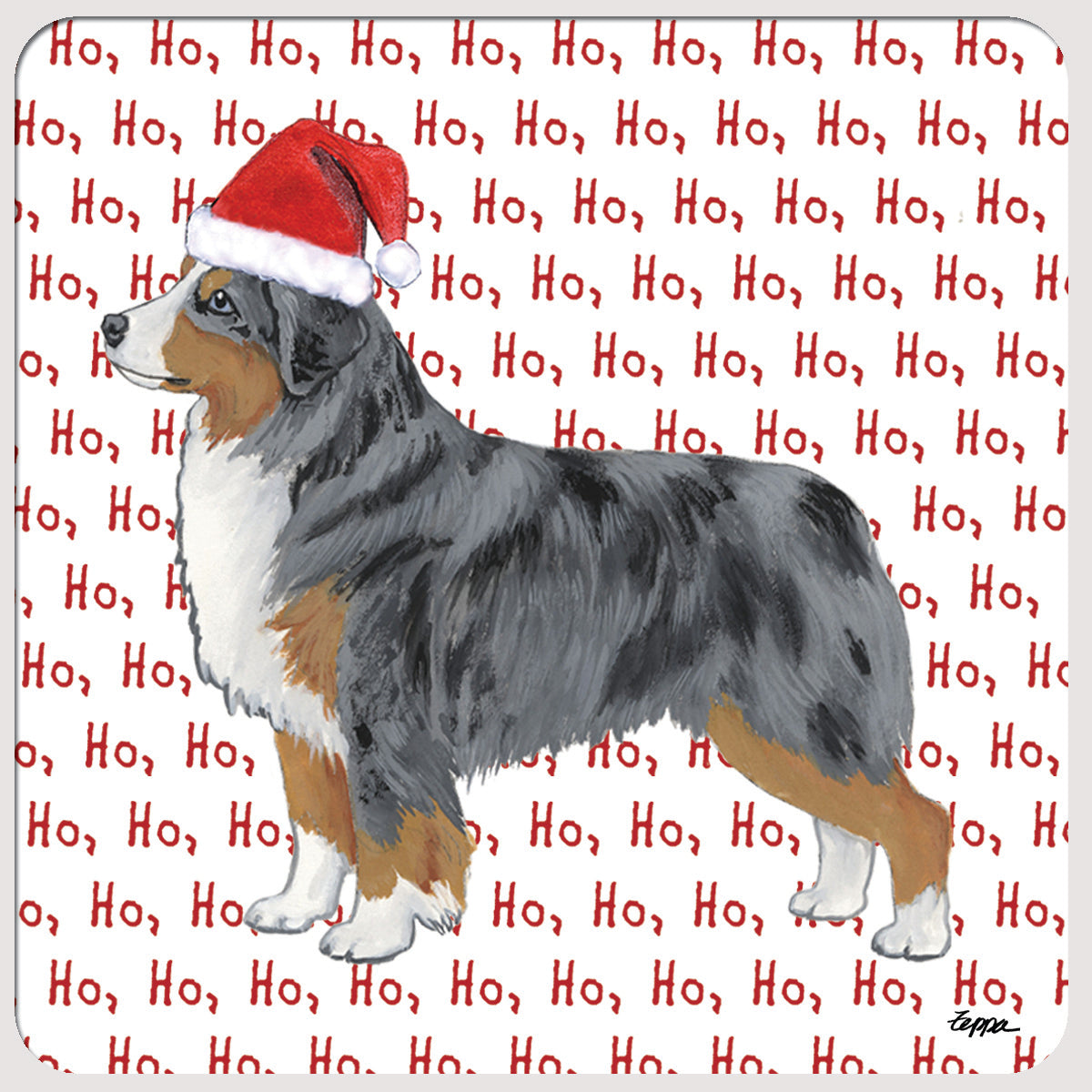 Miniature American Shepherd Ho Ho Ho Christmas Coasters