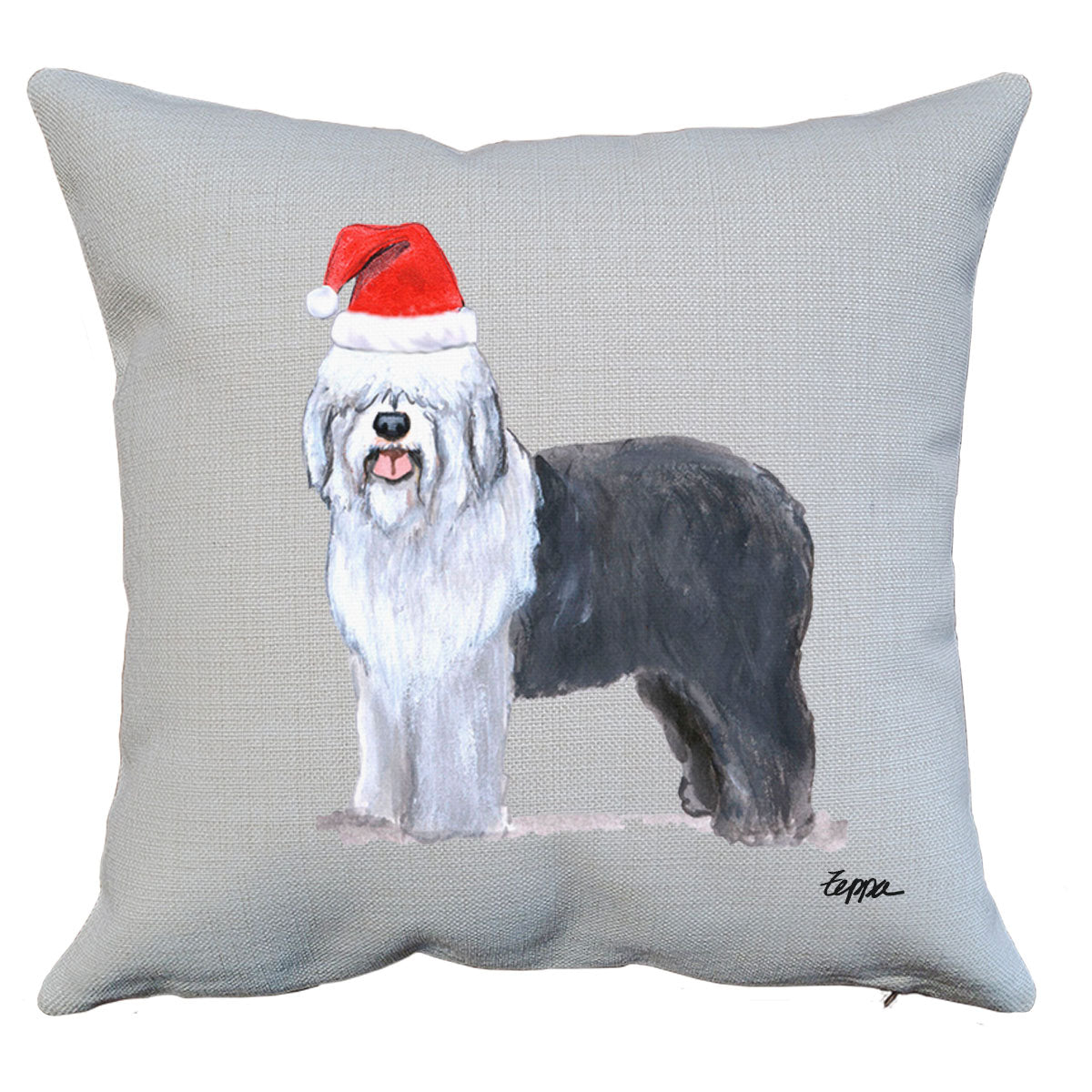 Old English Sheepdog Santa Pillow