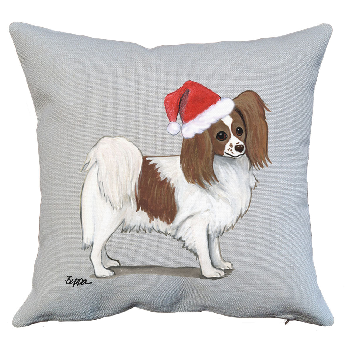Red and White Papillon Santa Pillow