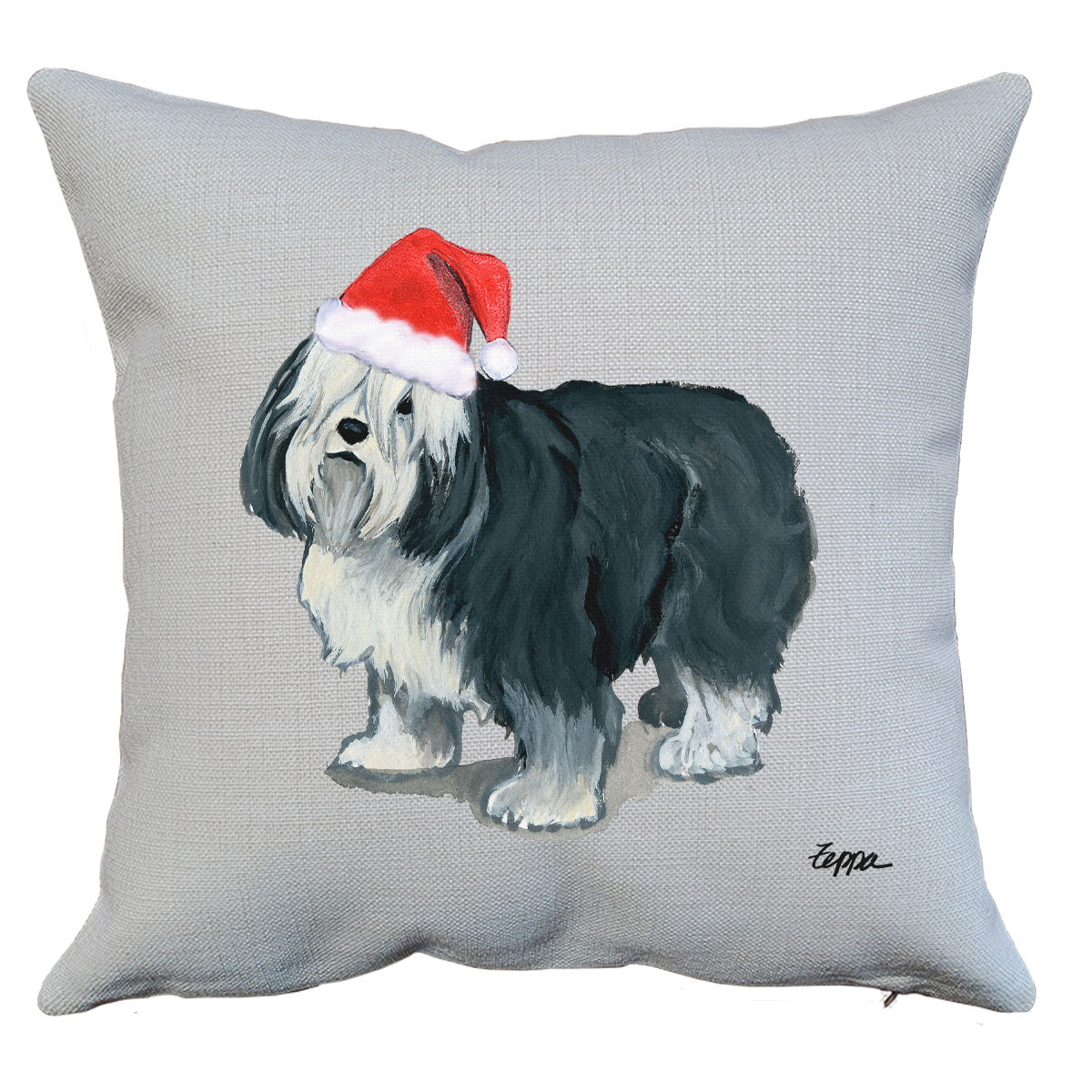 Polish Lowland Sheepdog Santa Pillow