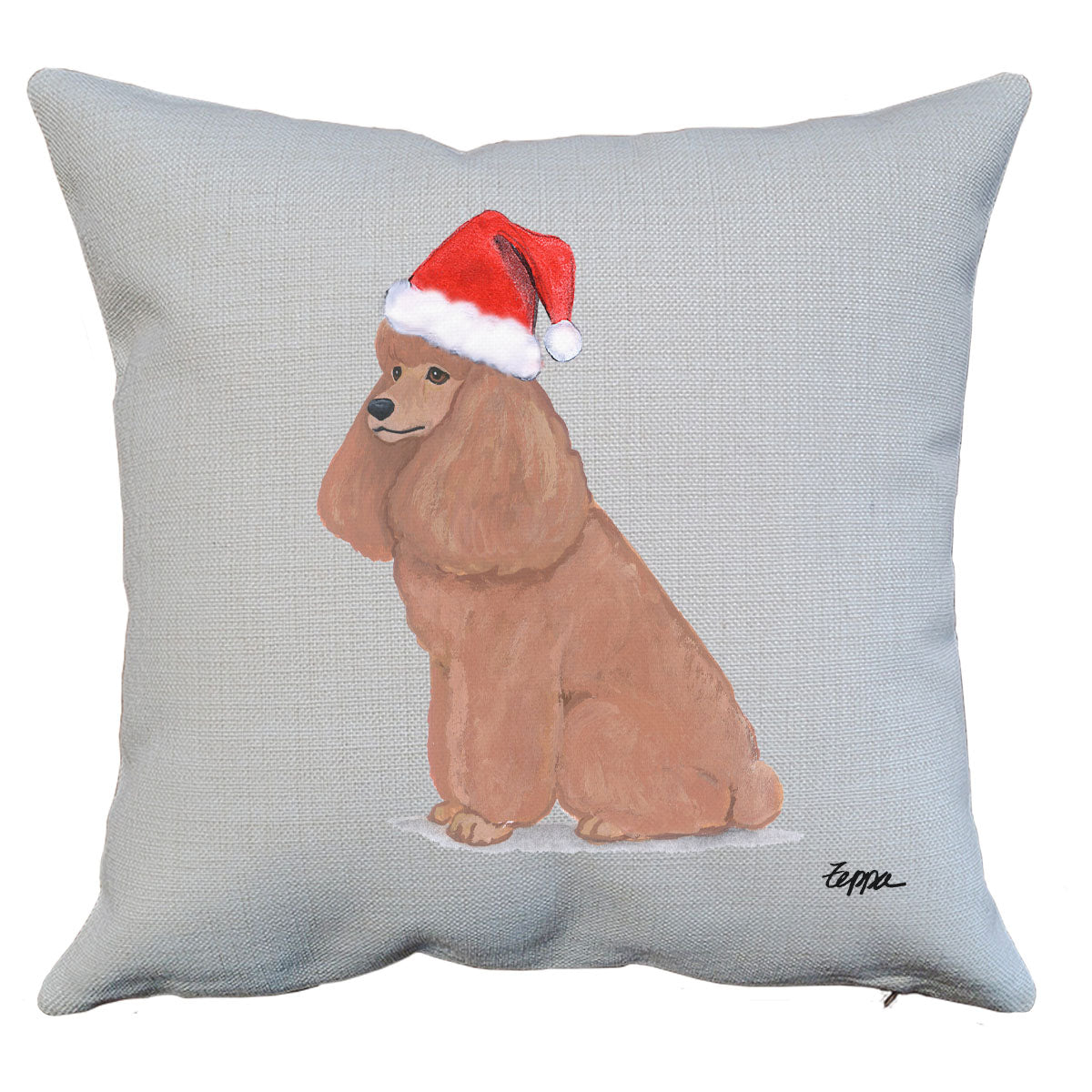 Apricot Poodle Santa Pillow