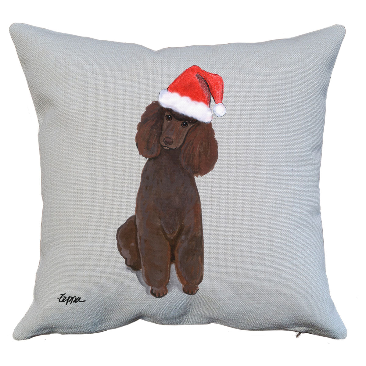Chocolate Poodle Santa Pillow
