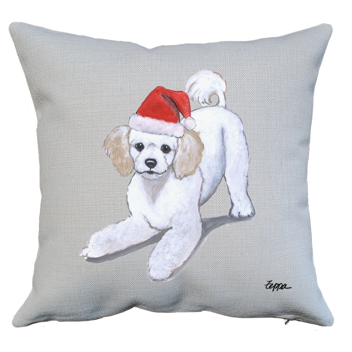 Poodle Puppy Santa Pillow