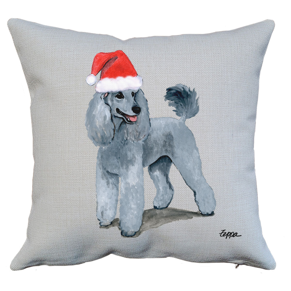 Silver Poodle Santa Pillow