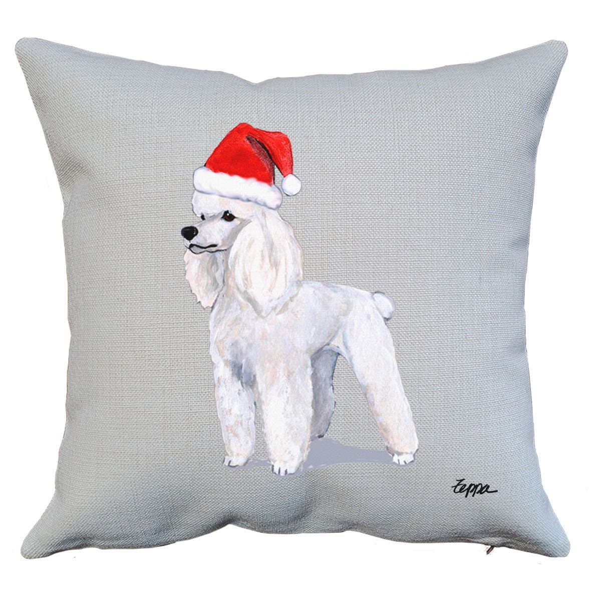 White Poodle Santa Pillow