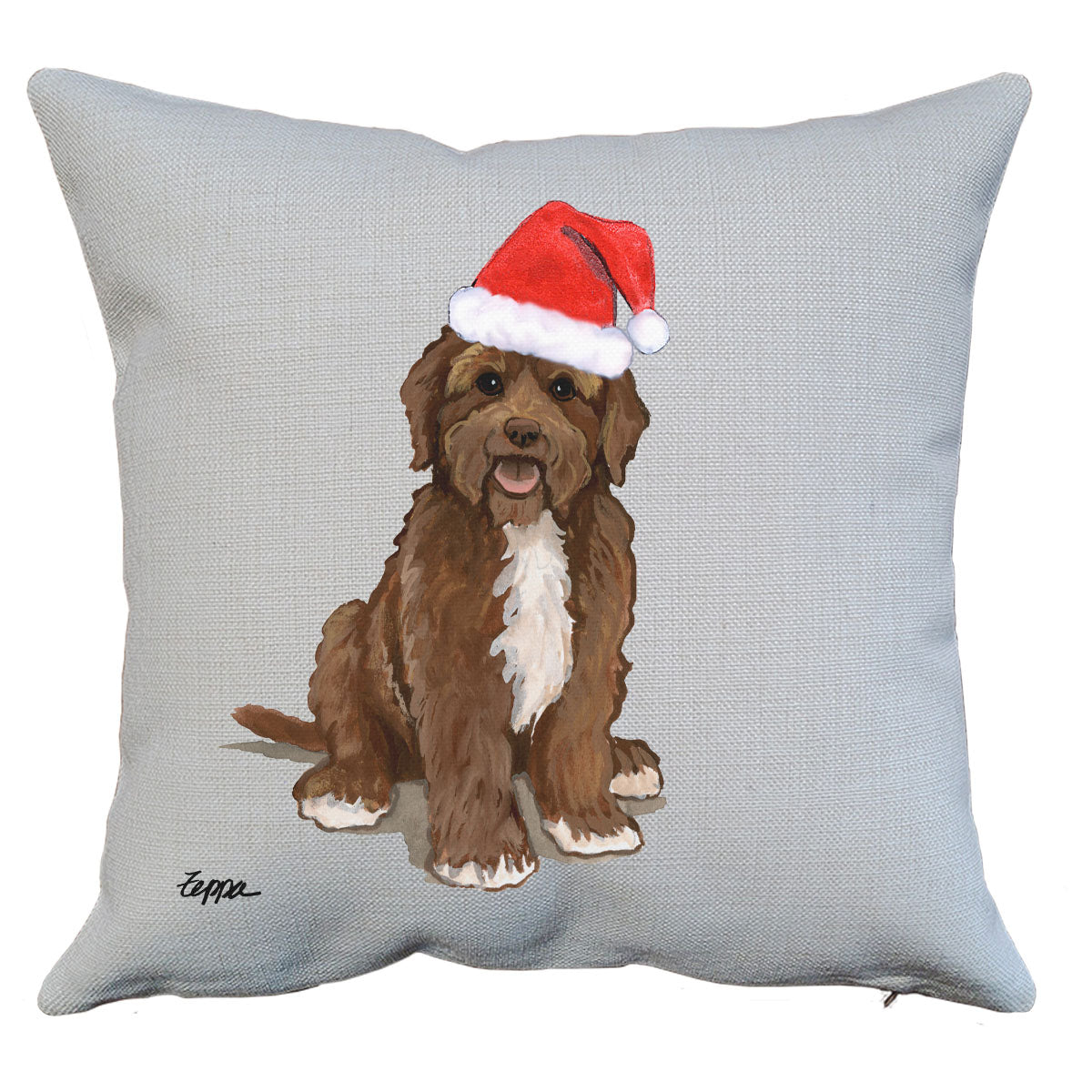Brown Portuguese Water Dog Santa Pillow