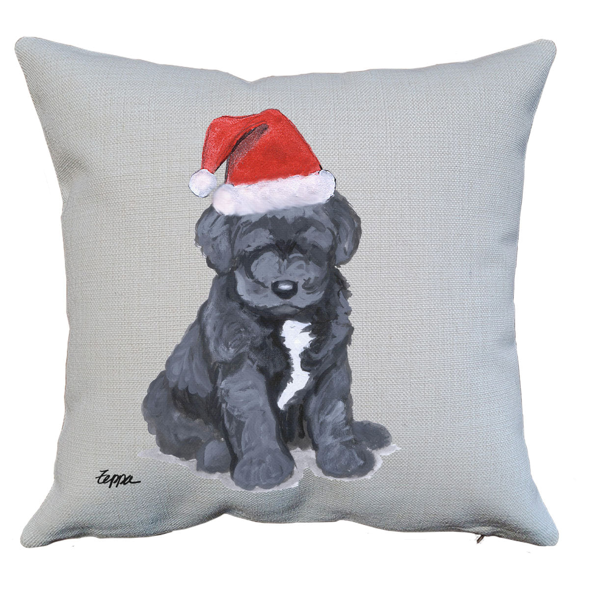 Portuguese Water Dog Puppy Santa Pillow