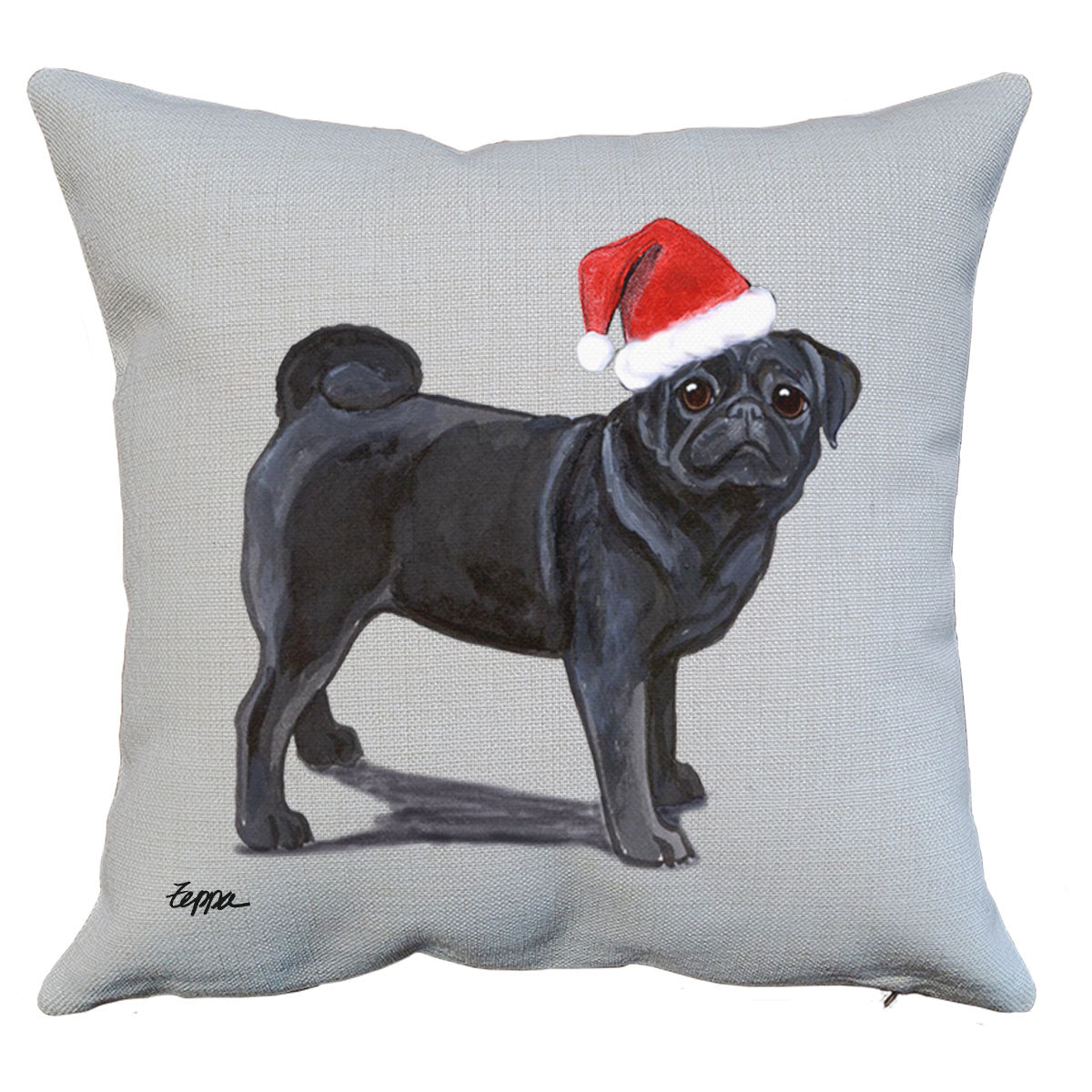 Black Pug Santa Pillow