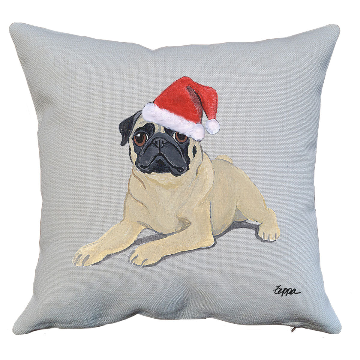 Pug Lying Down Santa Pillow