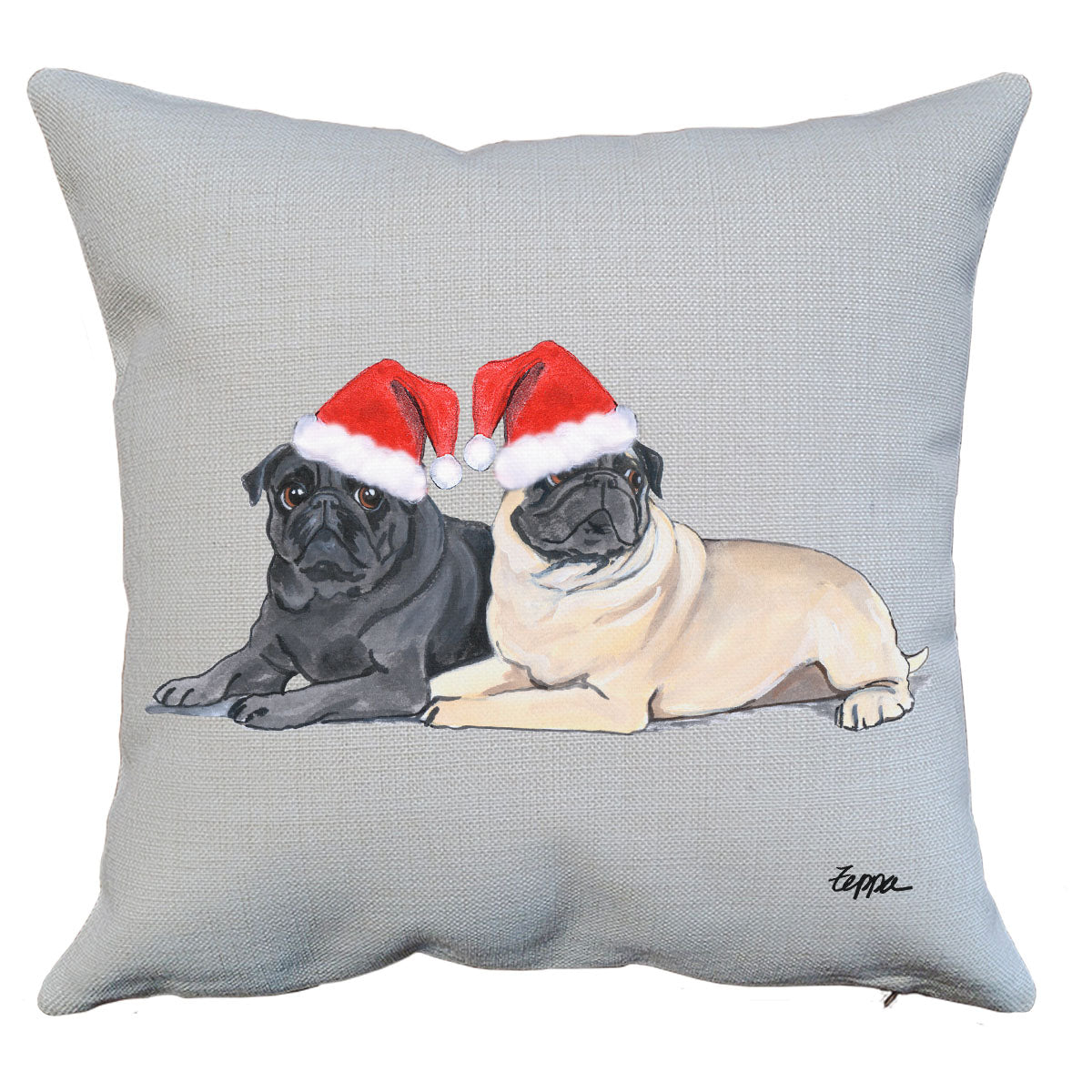 Pug Pair Santa Pillow