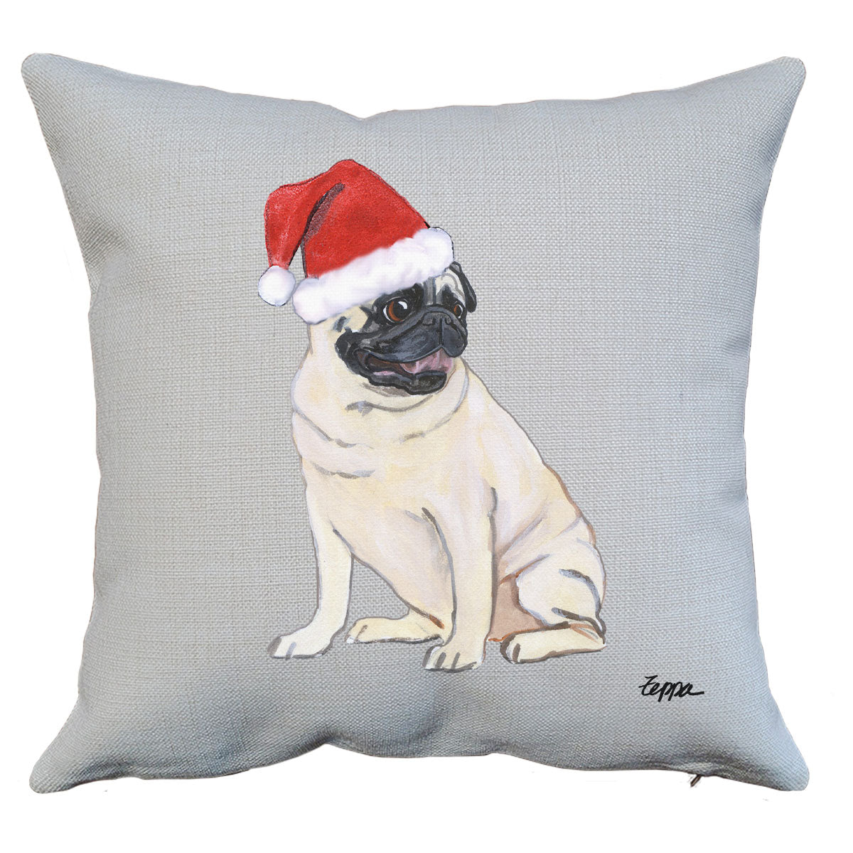 Pug Sitting Santa Pillow