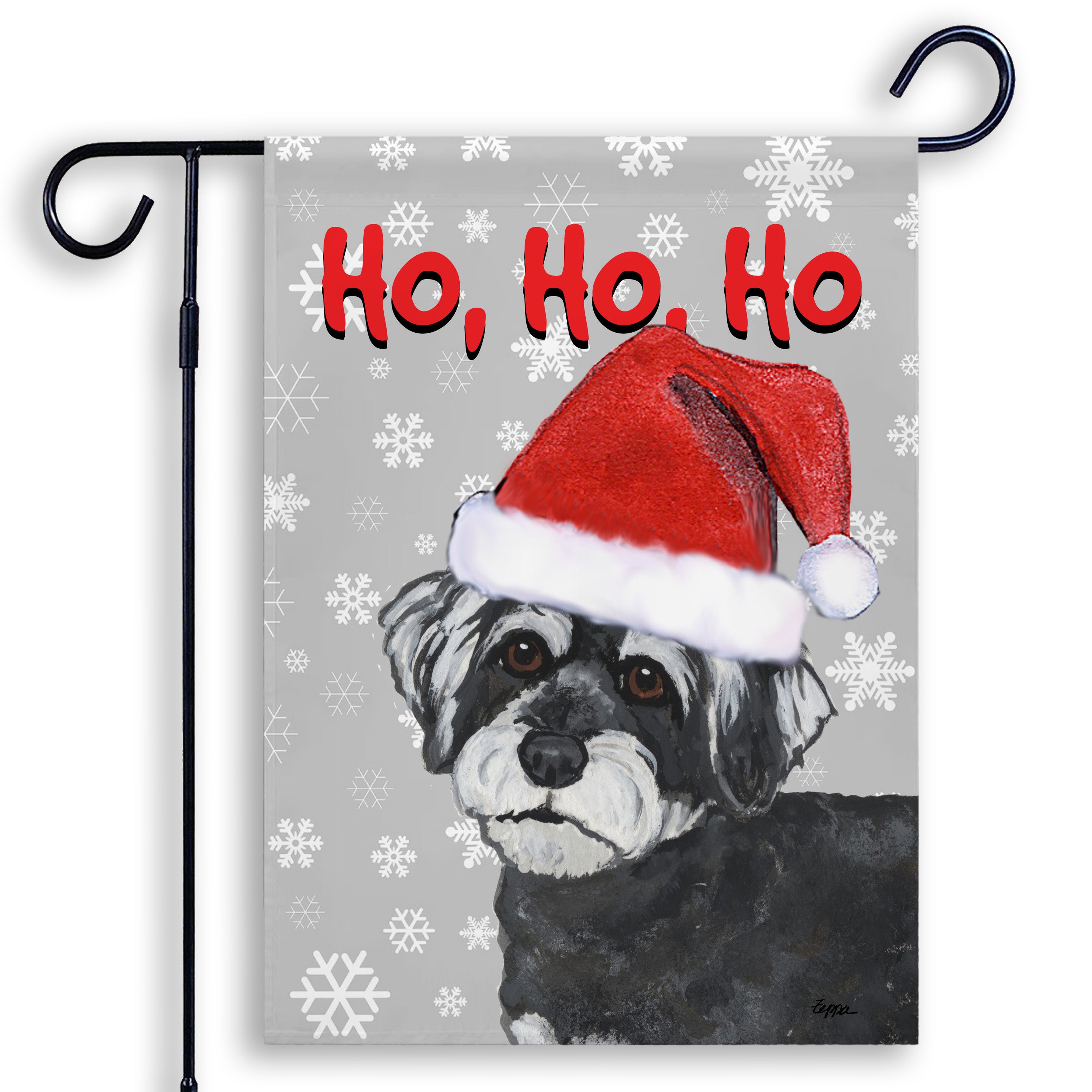 Schnoodle Ho Ho Garden Flag Grey Background