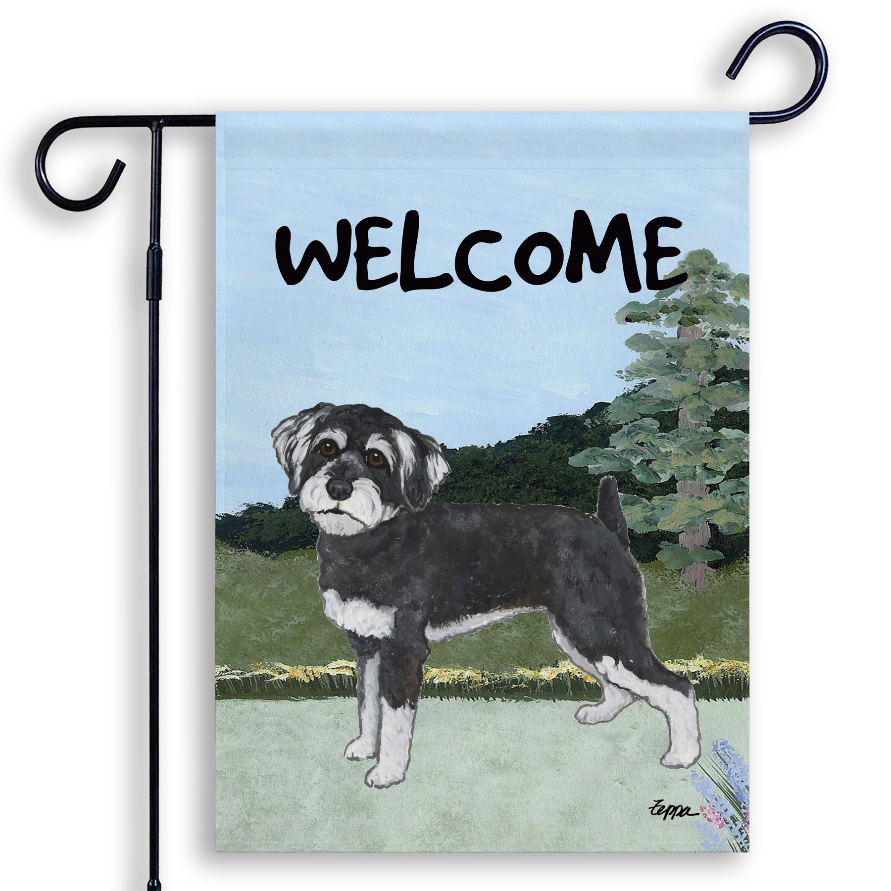 Schnoodle Welcome Garden Flag