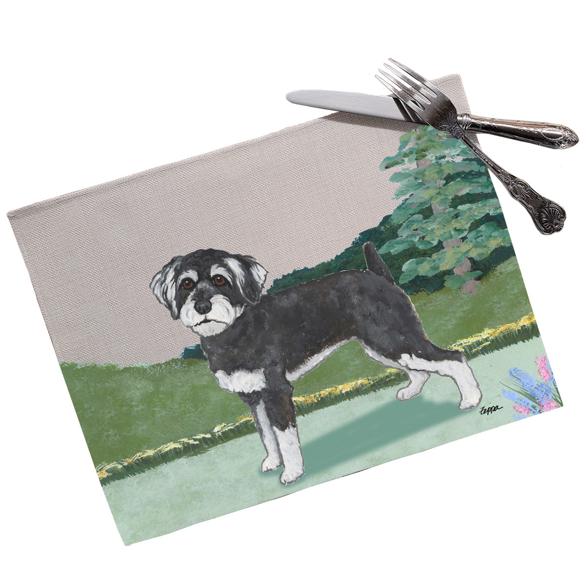 Schnoodle in the yard placemat