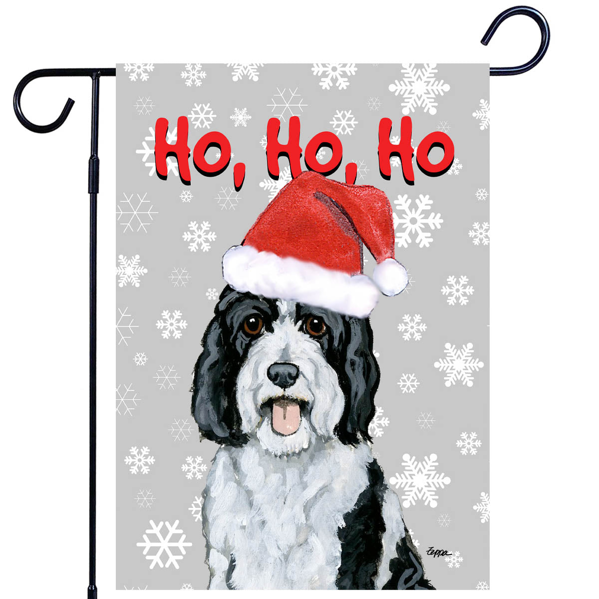 Sheepadoodle Grey Ho Ho Ho Garden Flag