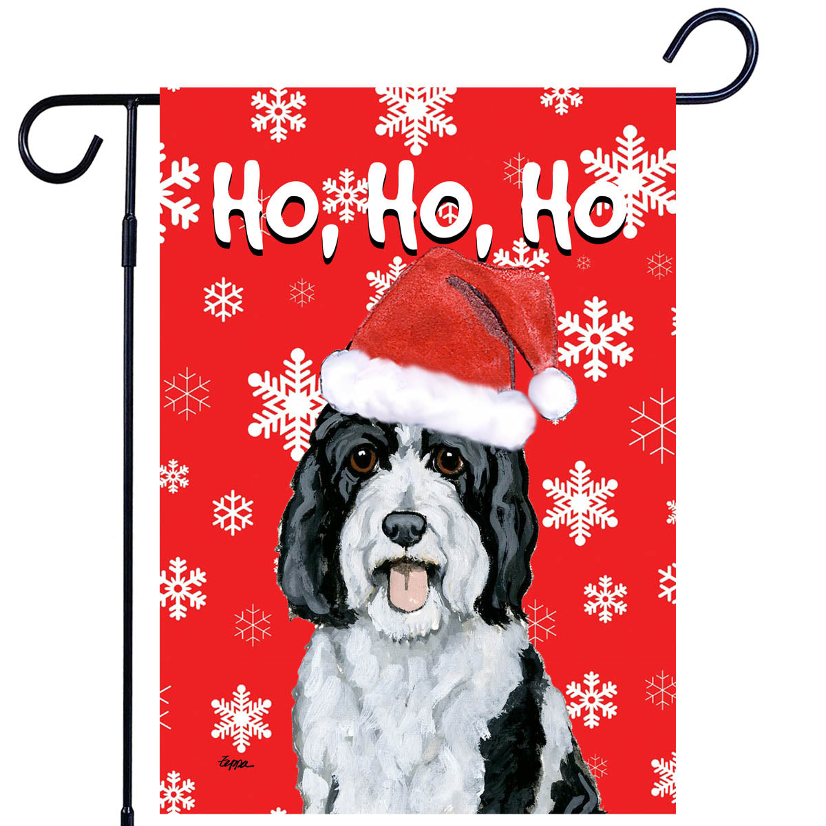 Sheepadoodle Red Ho Ho Ho Garden Flag