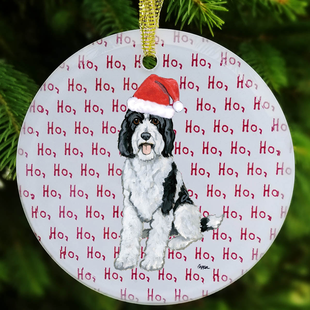 Sheepadoodle Ho Ho Ho Ornament