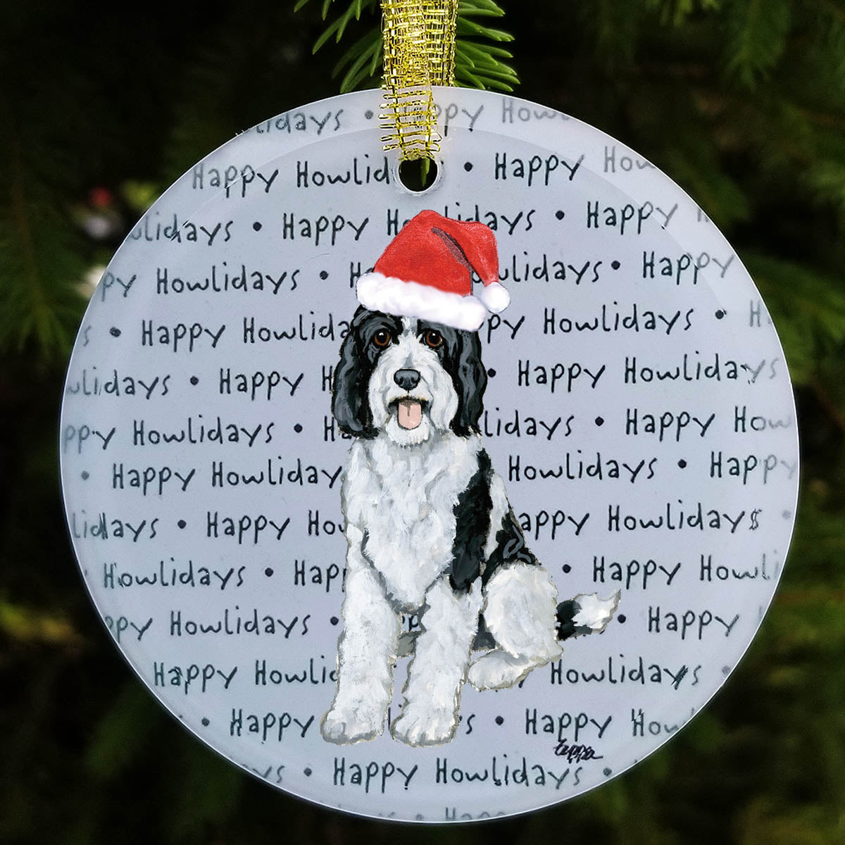 Sheepadoodle Happy Howliday Ornament