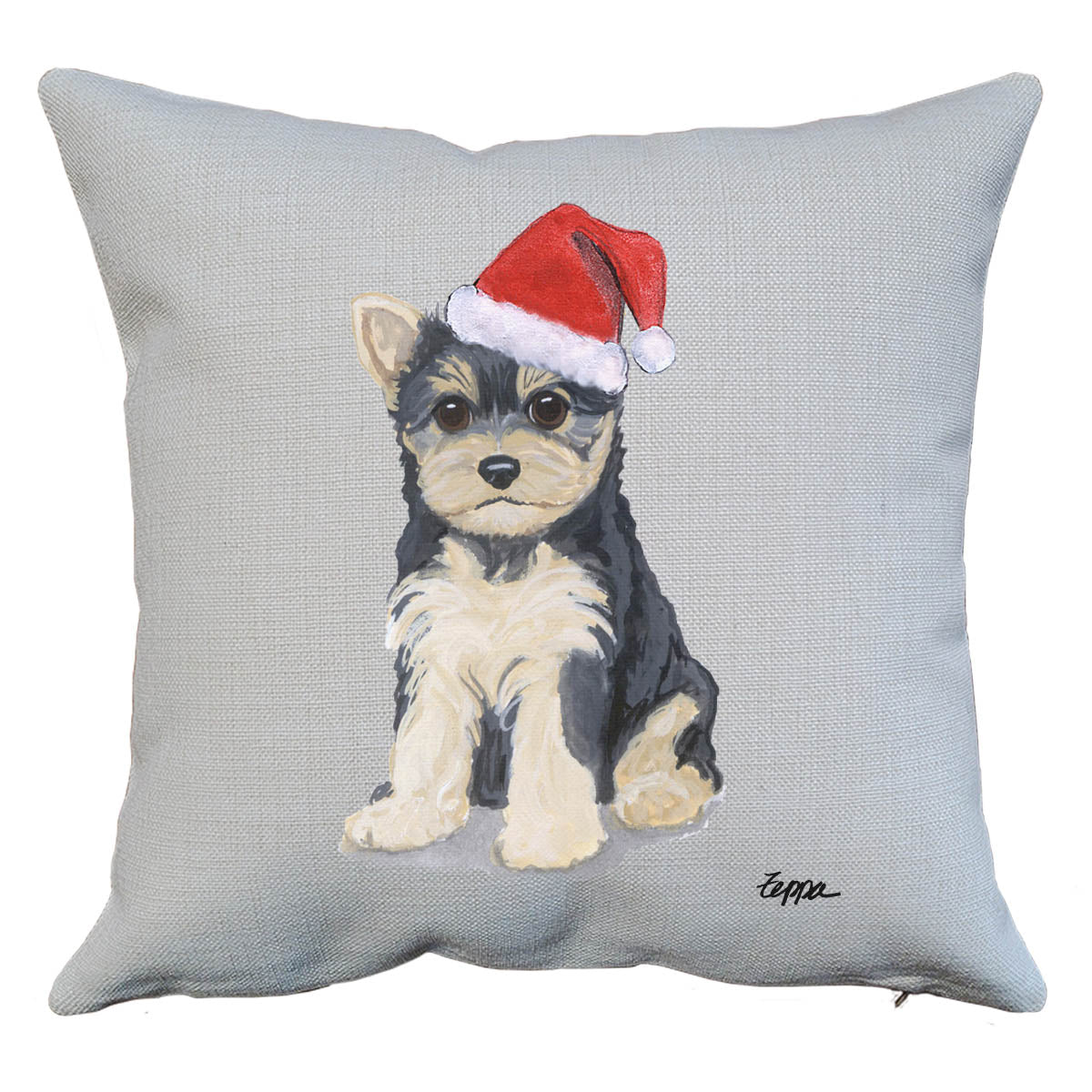 Yorkie Puppy Santa Pillow