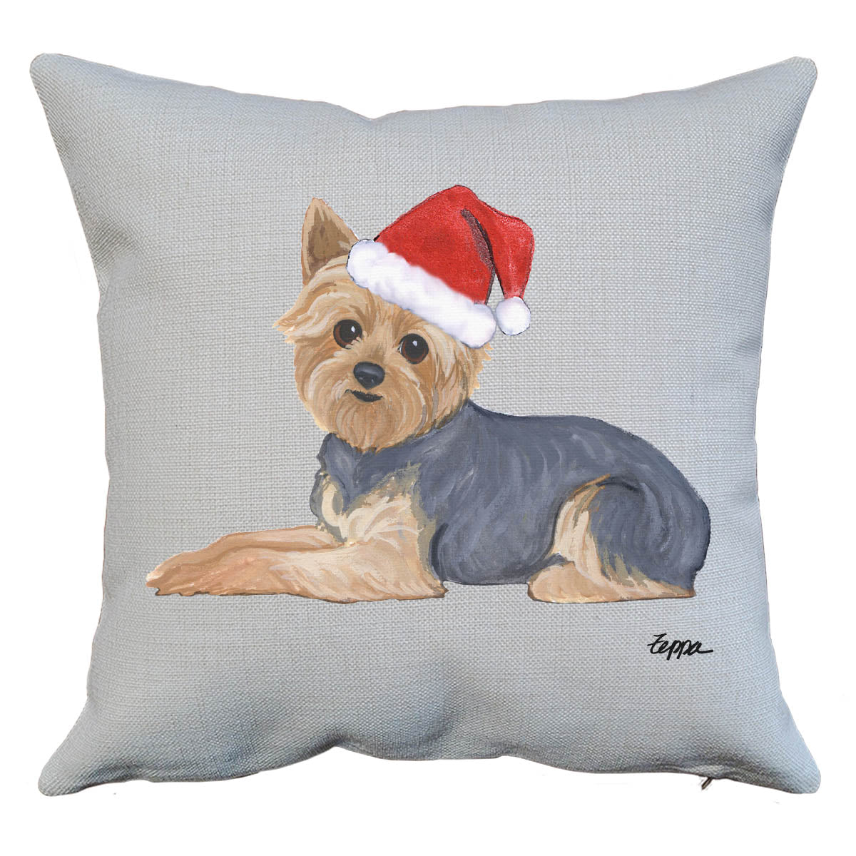 Puppy Clipped Yorkie Santa Pillow