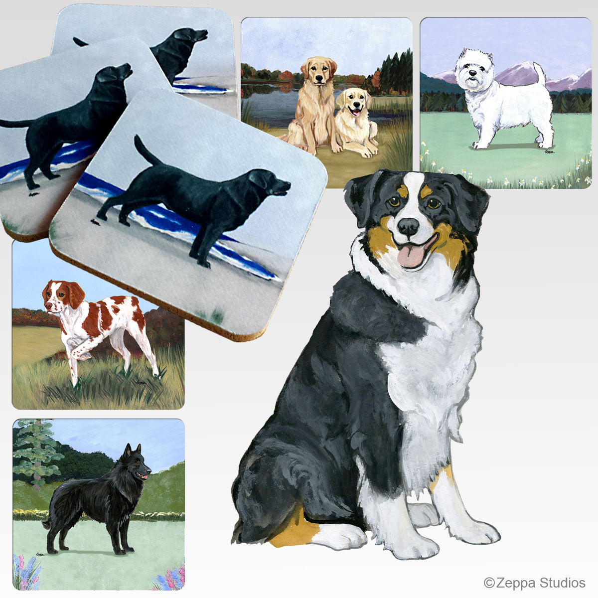 Tri Colored Aussie Shepherd Scenic Coasters